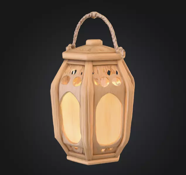 Rustic Wooden Rope Lantern Low-poly 3D model_1