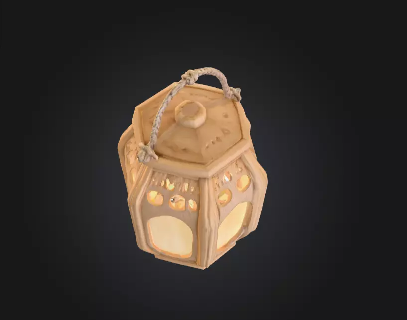 Rustic Wooden Rope Lantern Low-poly 3D model_6