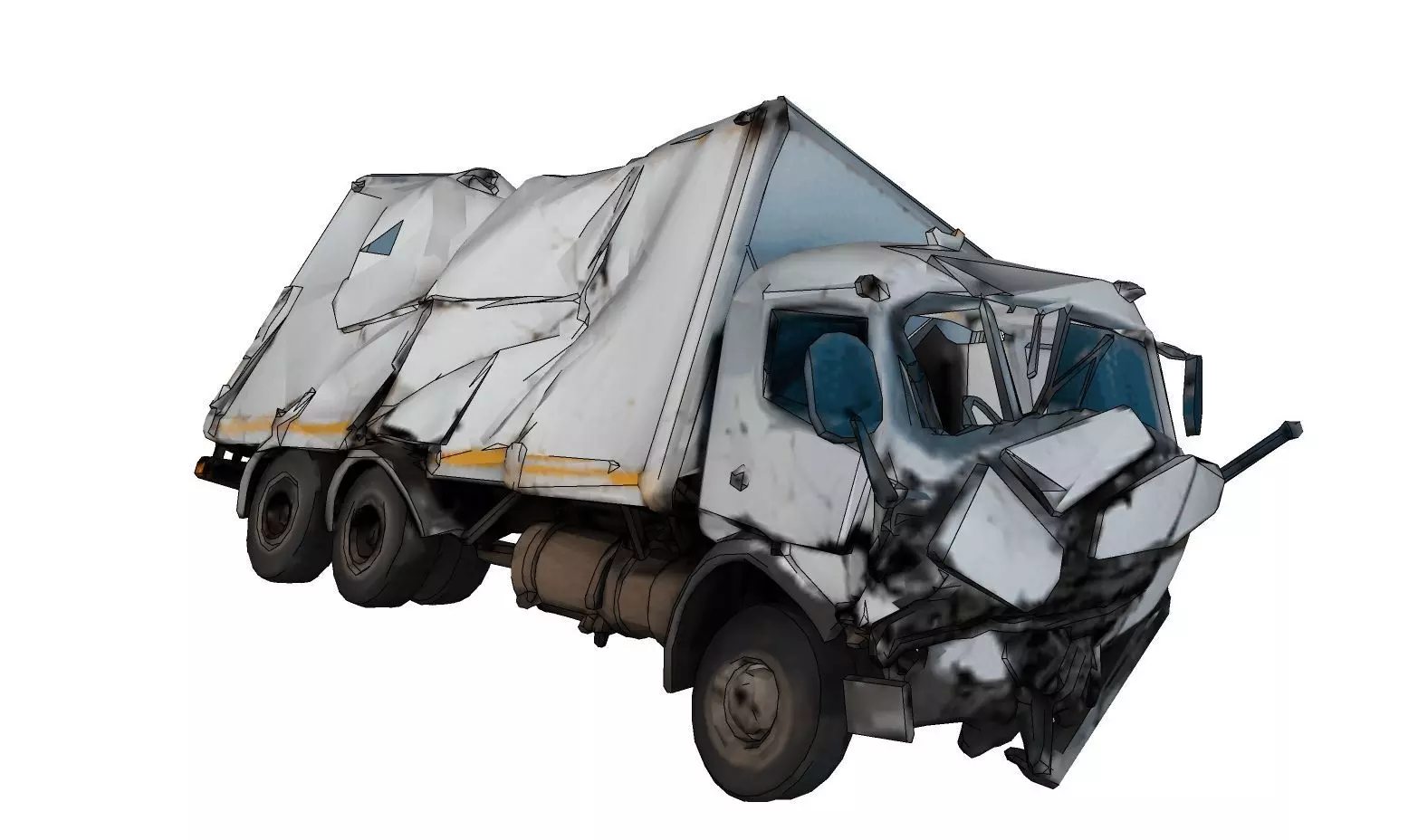 Derelict small cargo van amid debris Low-poly 3D model