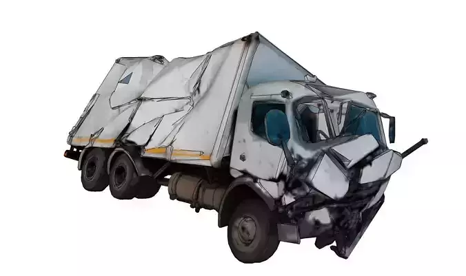 Derelict small cargo van amid debris