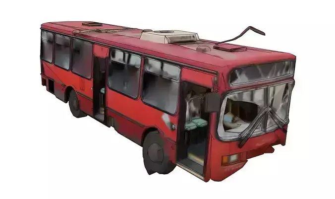 Abandoned bus in ruins