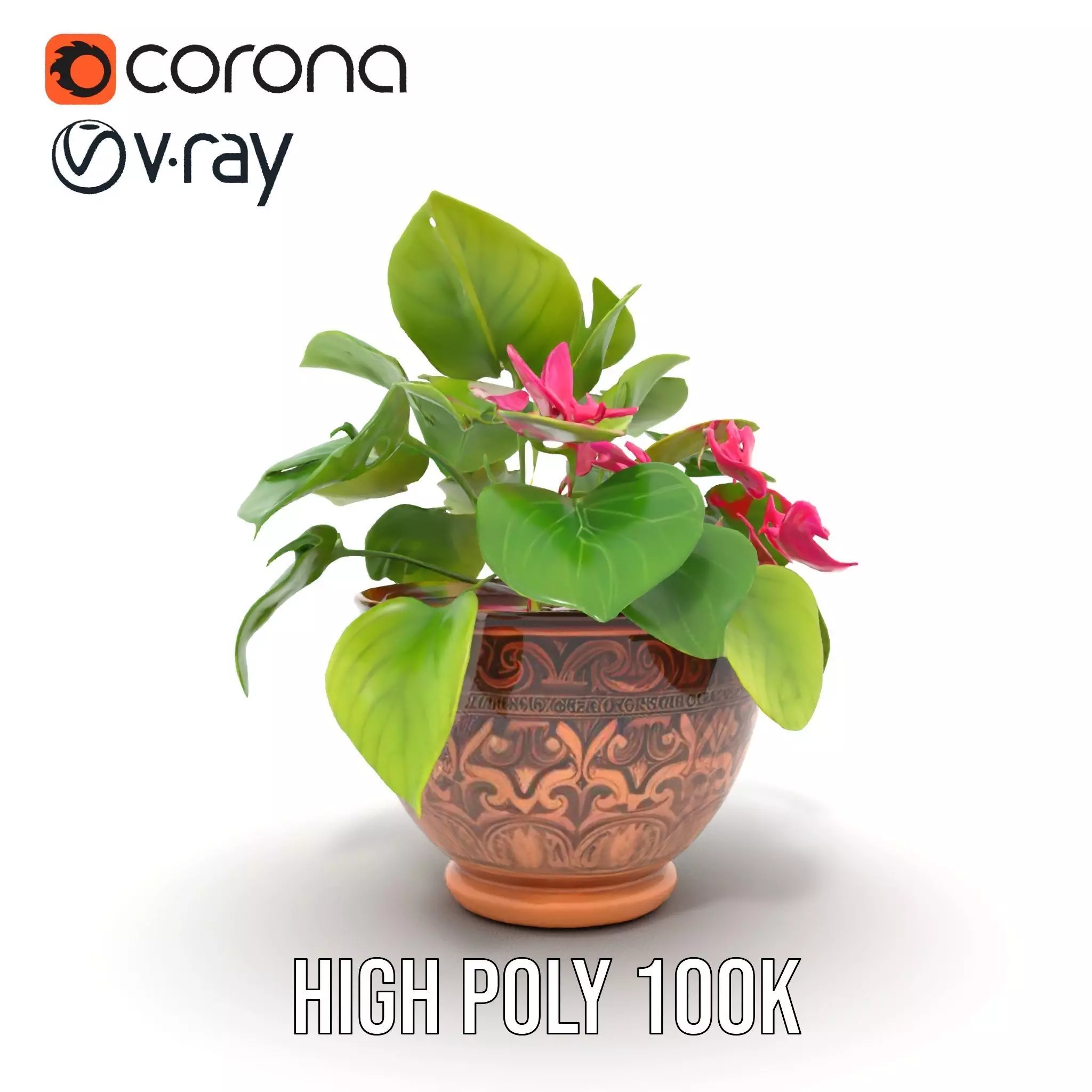 Floral Terracotta Pot model pack Low-poly 3D model_23