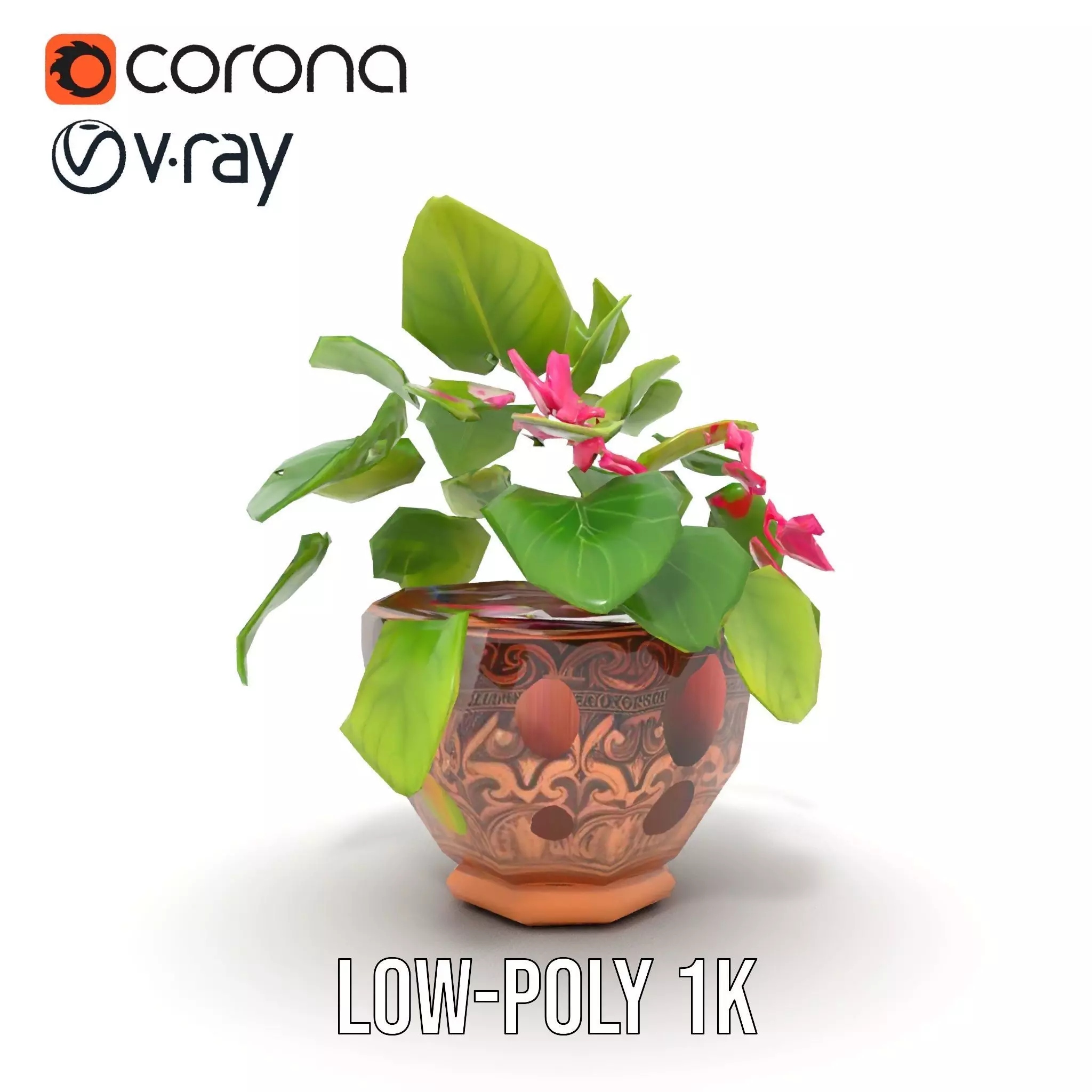 Floral Terracotta Pot model pack Low-poly 3D model_14
