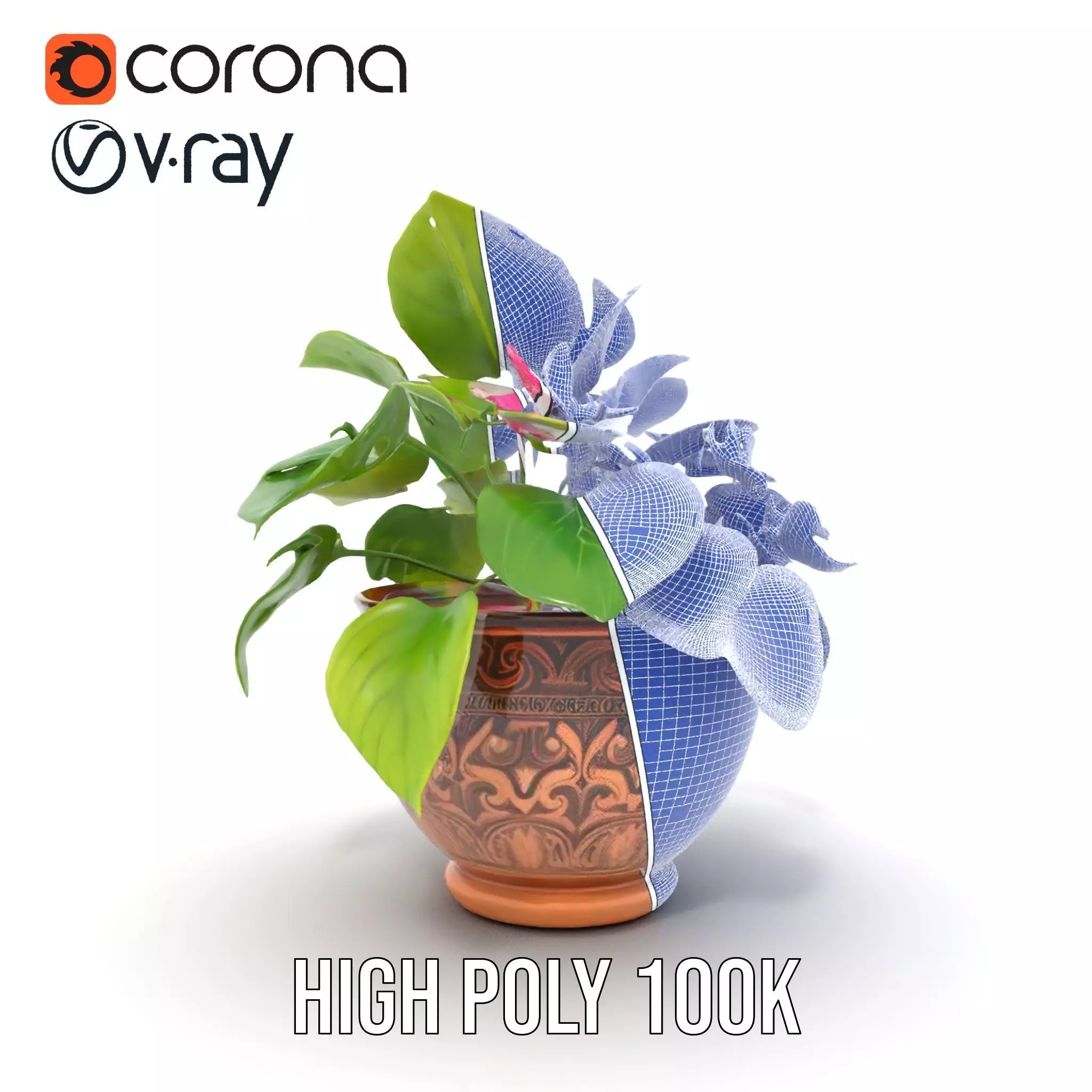 Floral Terracotta Pot model pack Low-poly 3D model_34