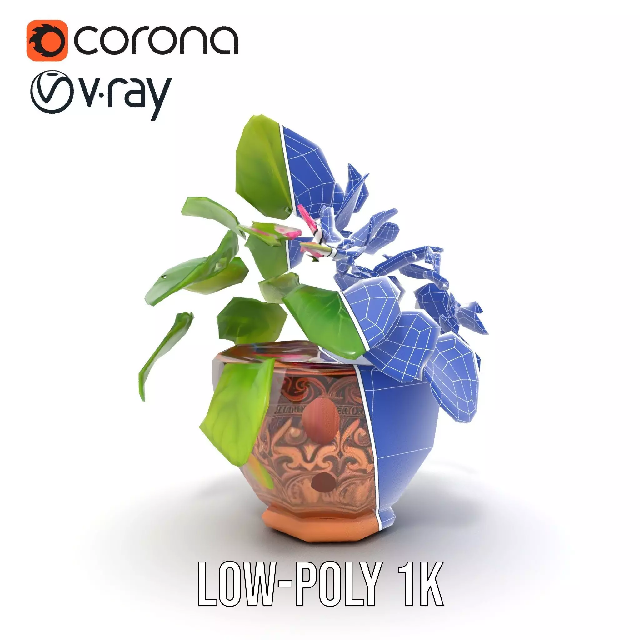 Floral Terracotta Pot model pack Low-poly 3D model_25