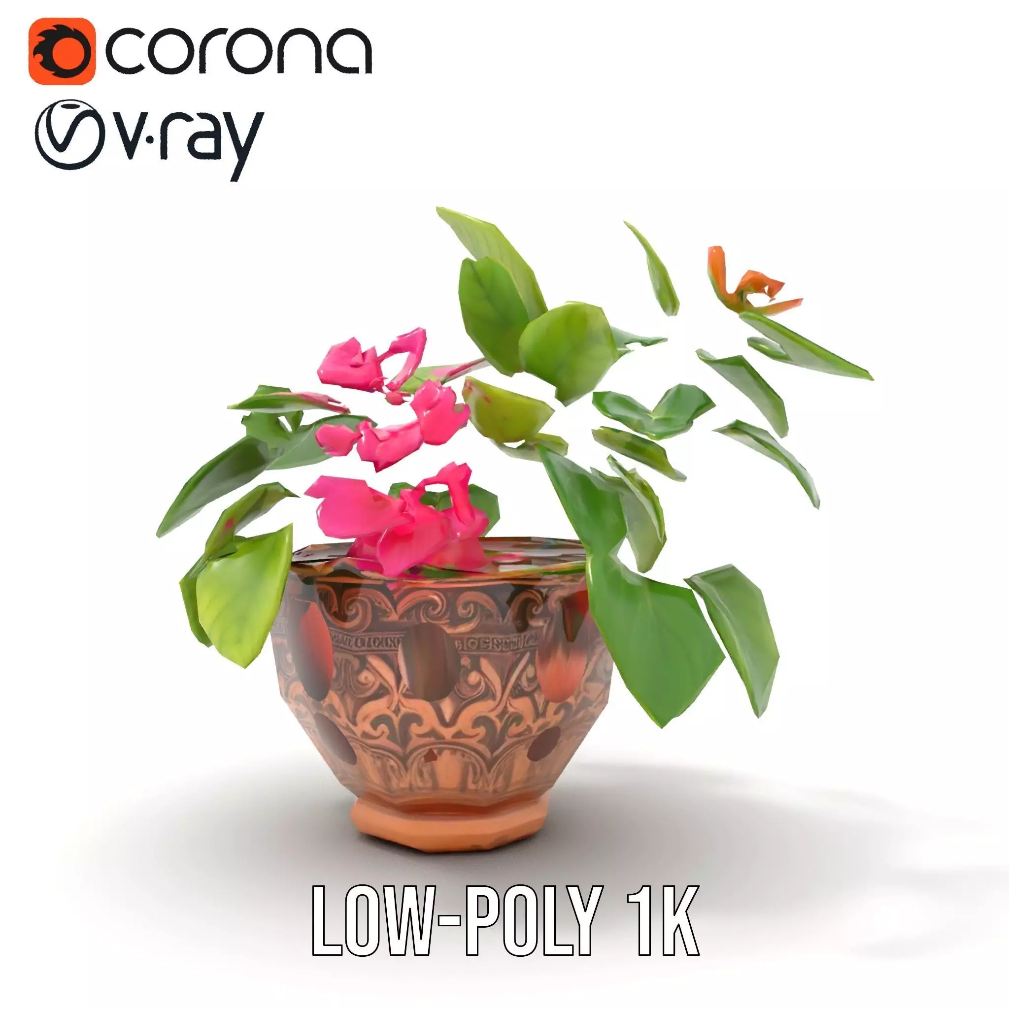Floral Terracotta Pot model pack Low-poly 3D model_19