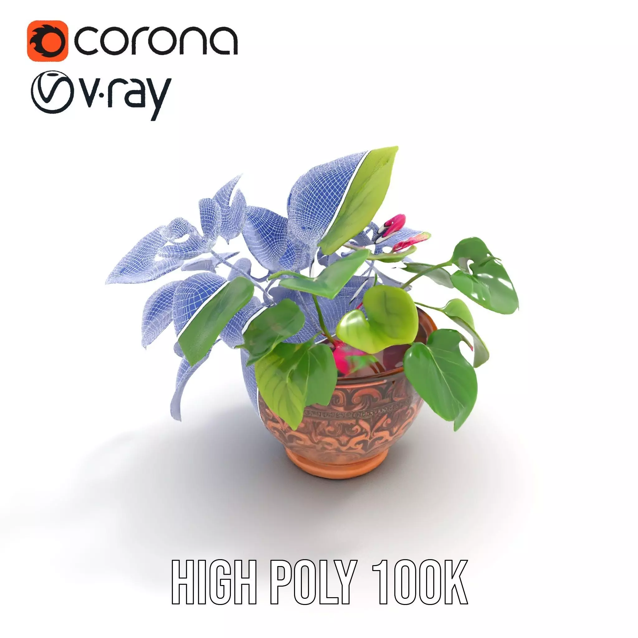 Floral Terracotta Pot model pack Low-poly 3D model_15