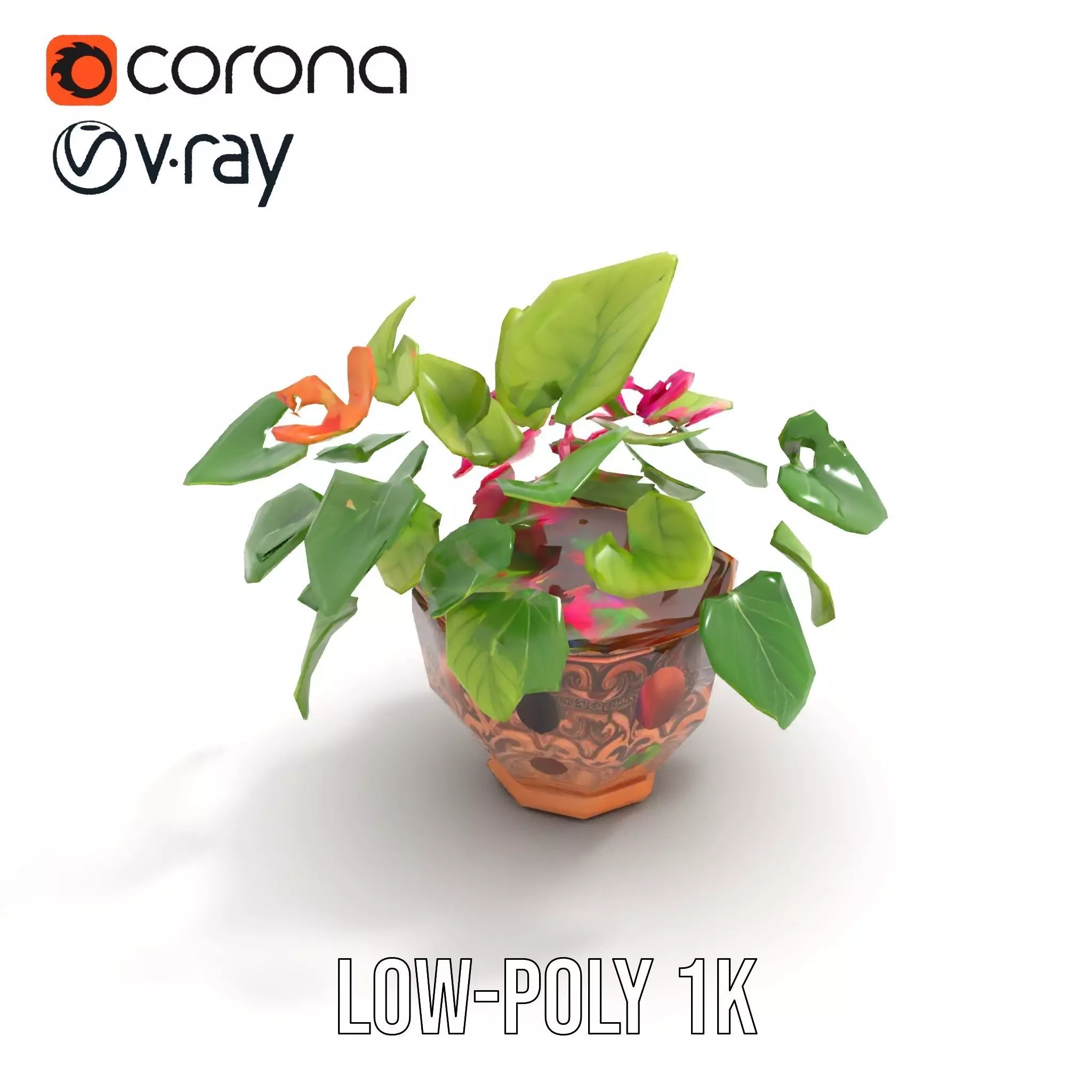 Floral Terracotta Pot model pack Low-poly 3D model_17