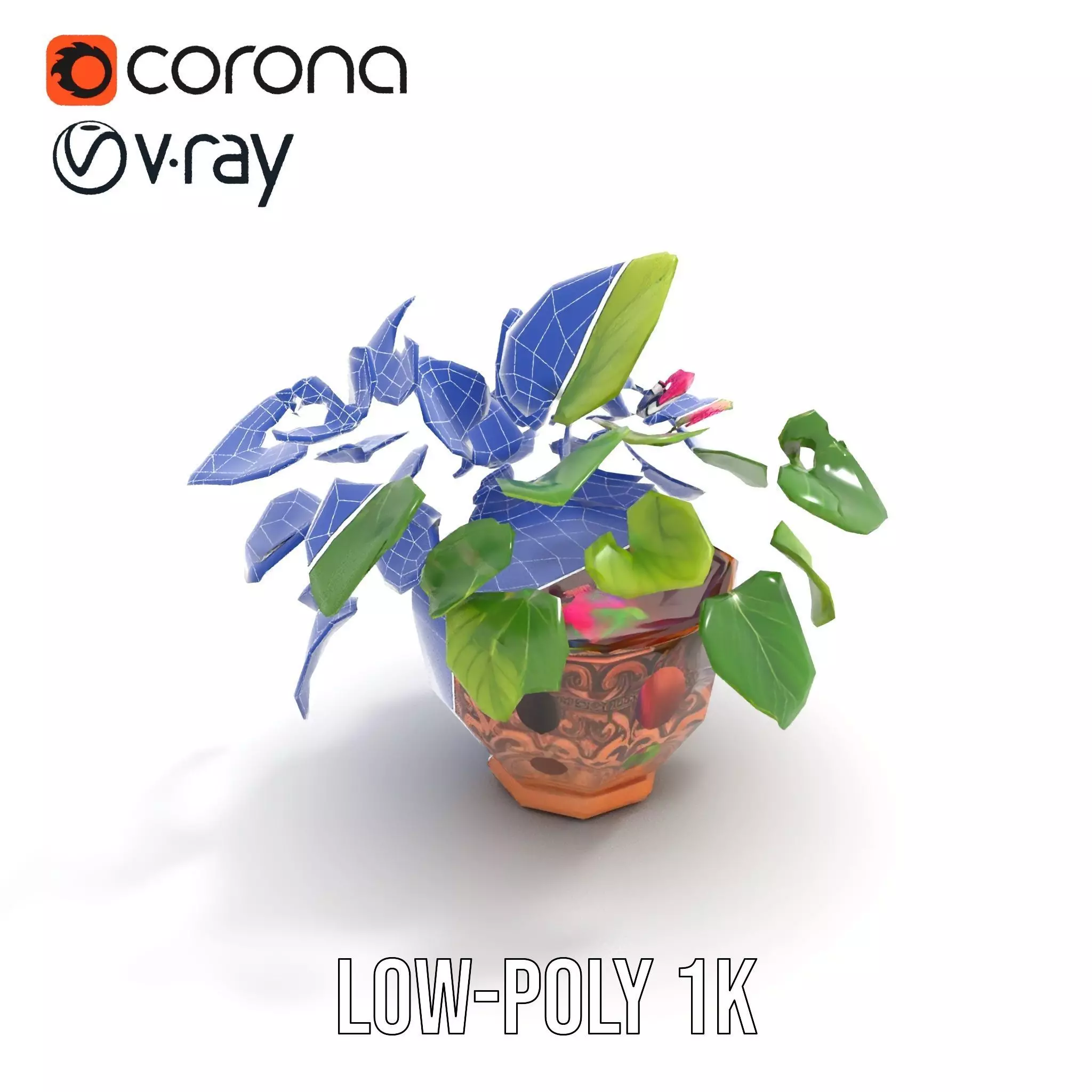 Floral Terracotta Pot model pack Low-poly 3D model_12