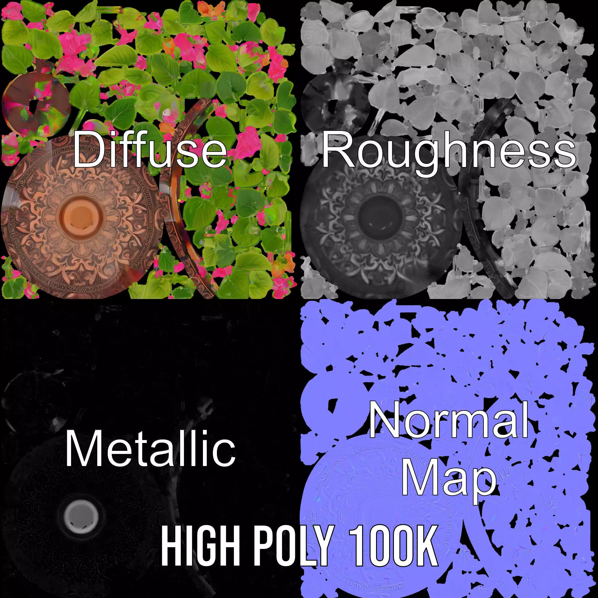 Floral Terracotta Pot model pack Low-poly 3D model_3