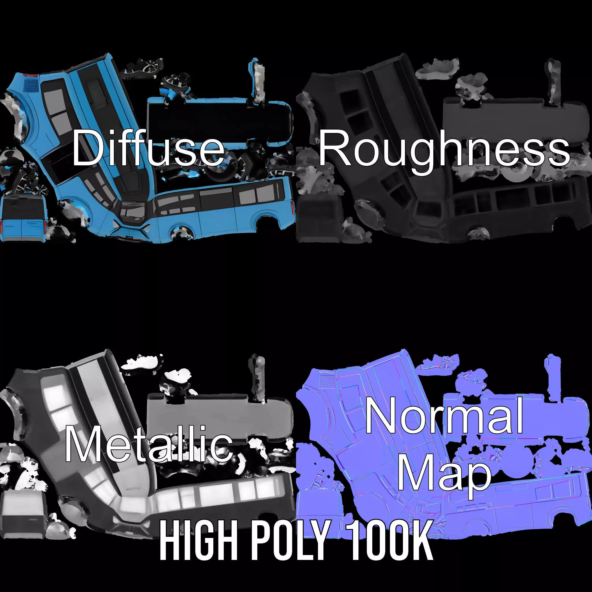 Sleek Blue Bus model pack Low-poly 3D model_3