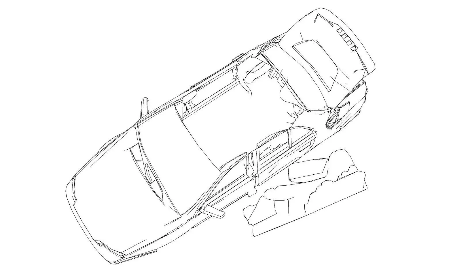 Derelict red car amid debris 3D model_5