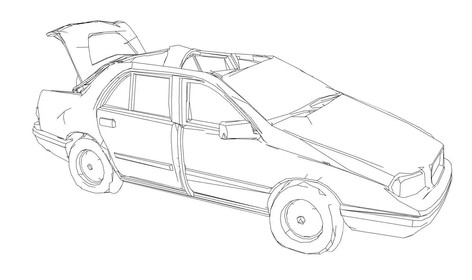 Derelict red car amid debris 3D model_8