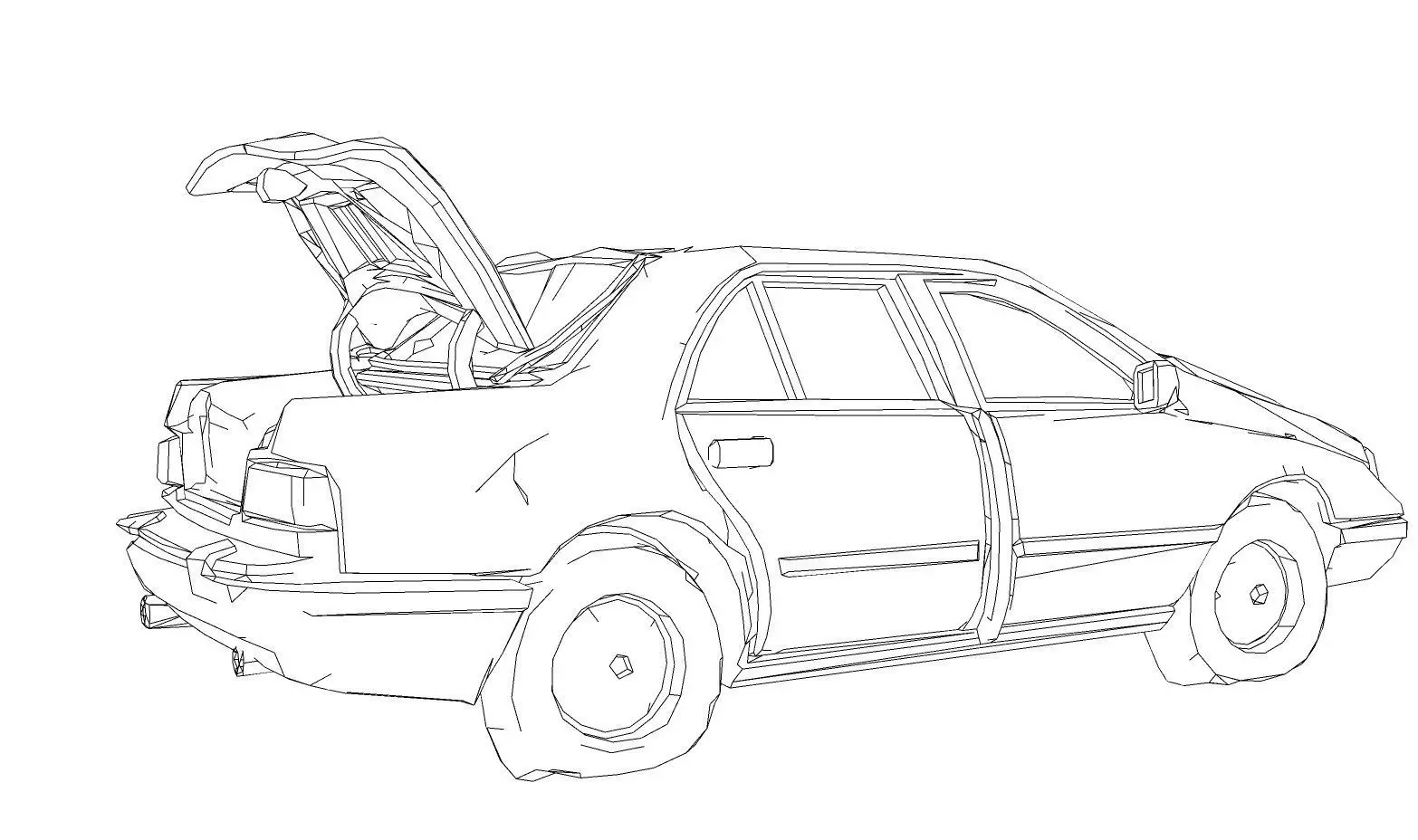 Derelict red car amid debris 3D model_10