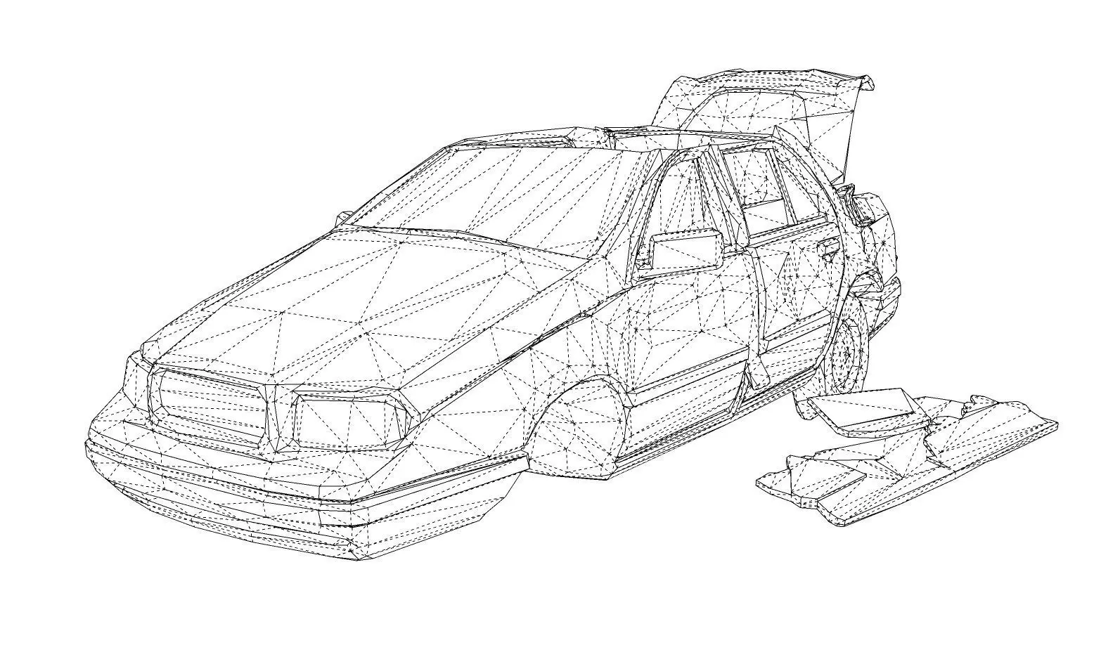 Derelict red car amid debris 3D model_6