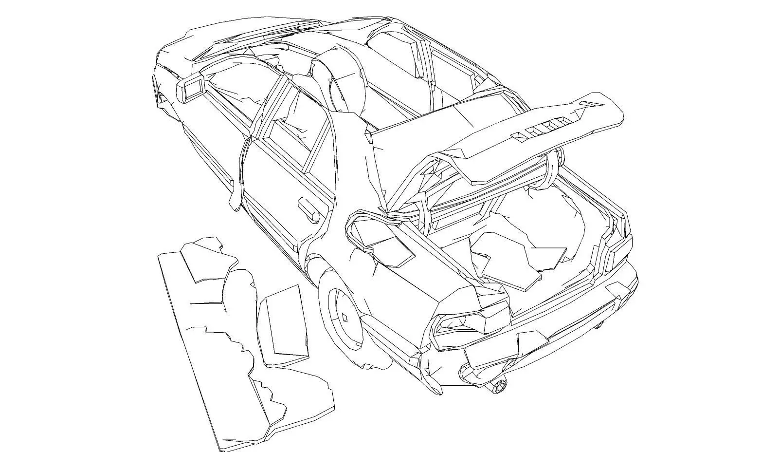 Derelict red car amid debris 3D model_9