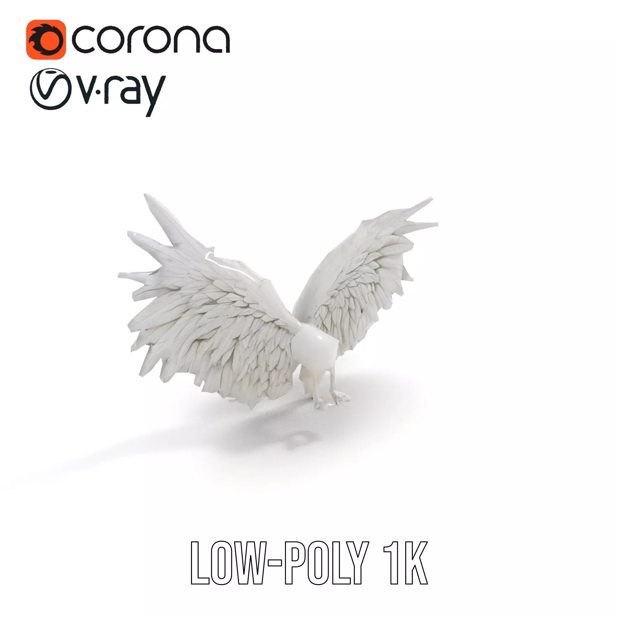 Elegant White Angel Wings model pack Low-poly 3D model_11