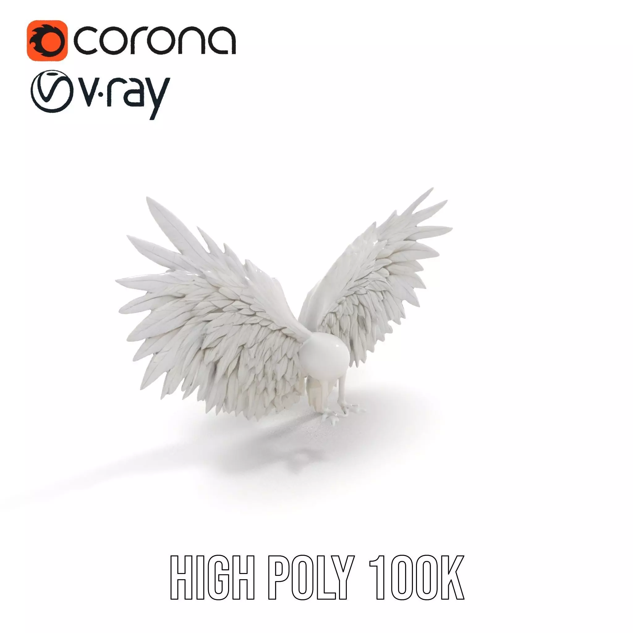 Elegant White Angel Wings model pack Low-poly 3D model_14