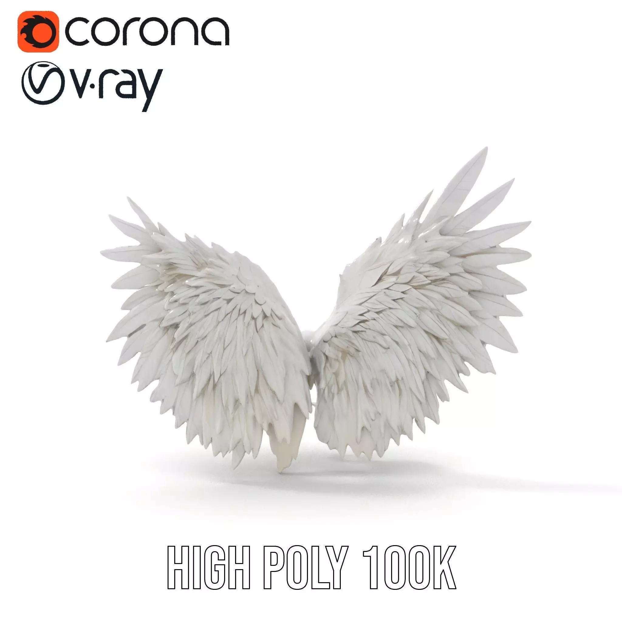 Elegant White Angel Wings model pack Low-poly 3D model_20