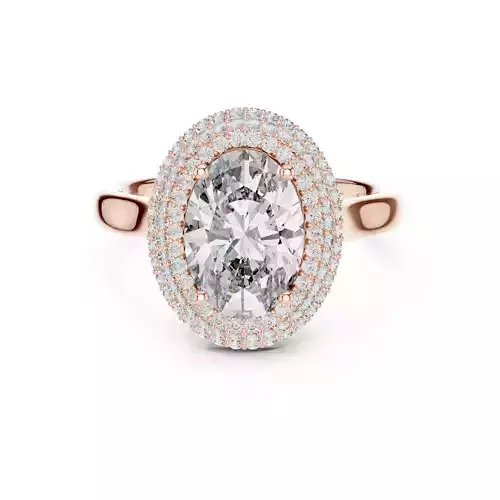 Three Row Diamond Pave Hidden Halo Oval Cut Ring 3DM STL Video