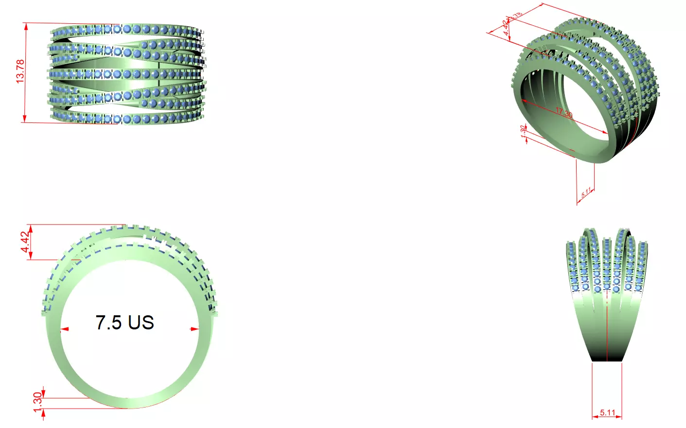 14mm Wide Round Cut Diamond Wedding Band 3DM STL Video 3D print model_12