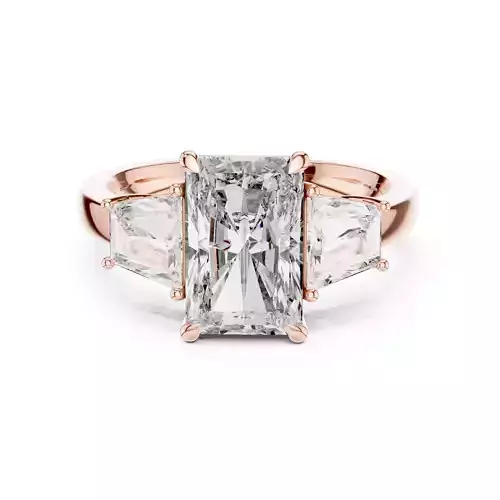 Three Stone Radiant and Trapezoid Cut Diamond Ring 3DM STL Video 3D print model
