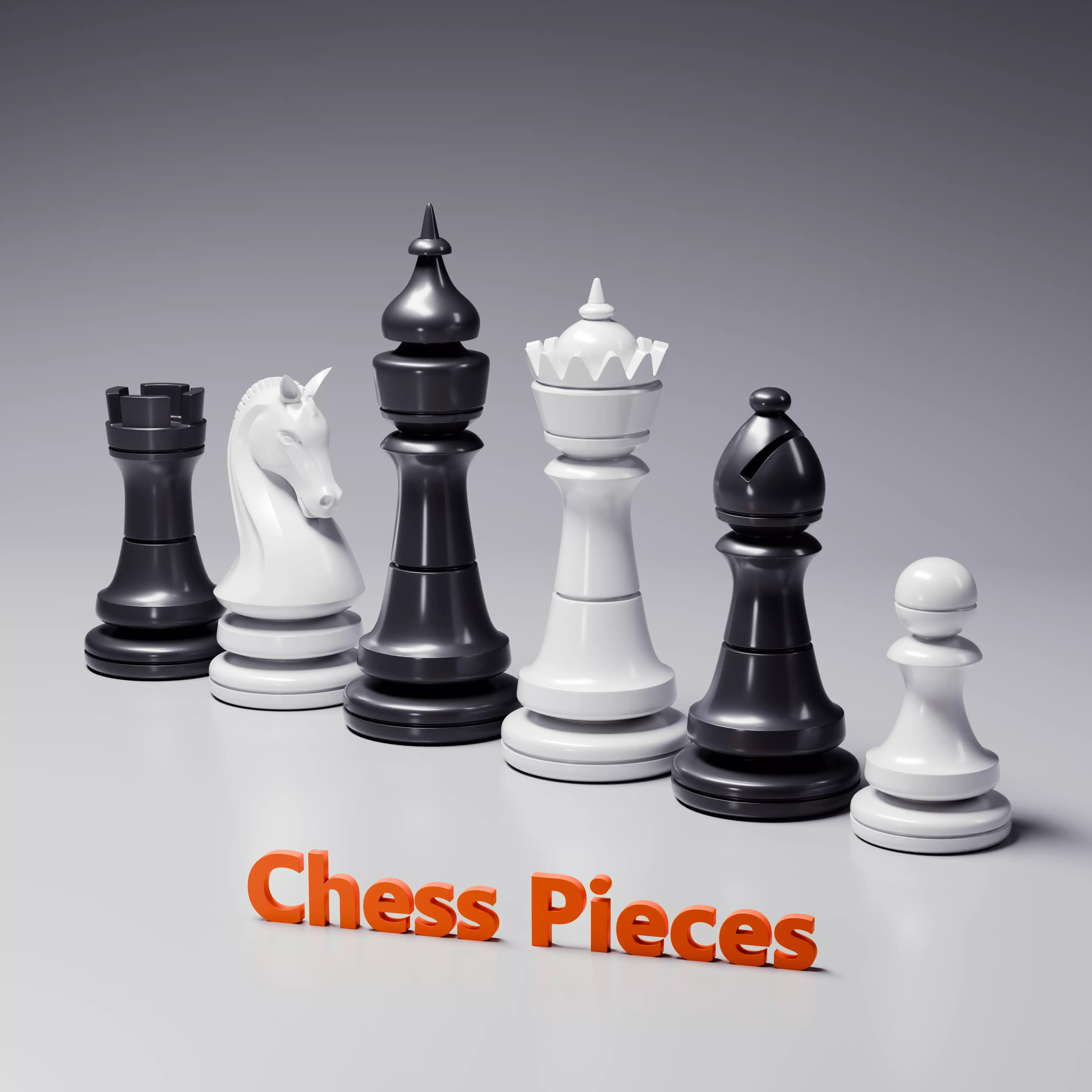 Modern Regal Chess Pieces Set 3D print model