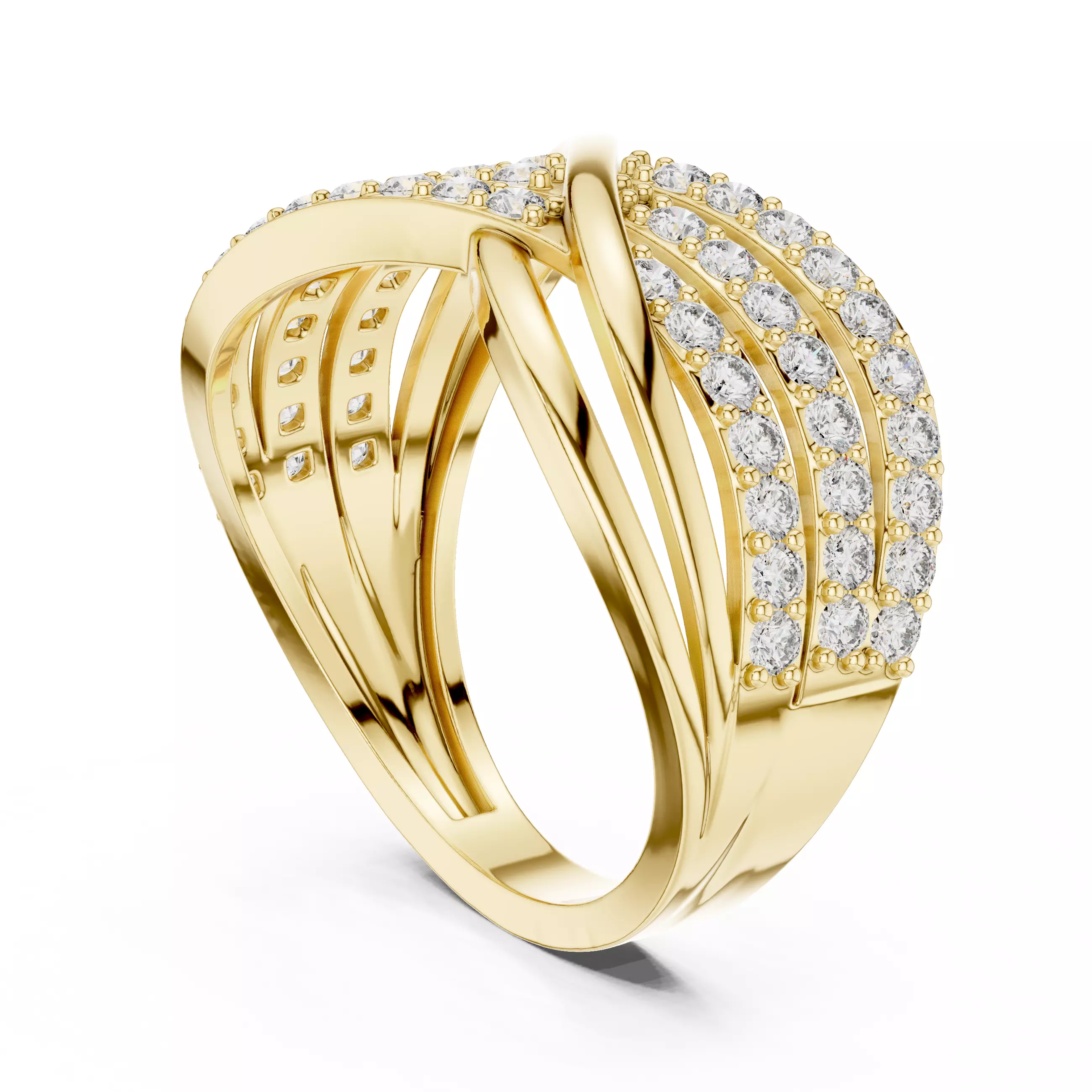 Three Row Round Diamond Crossover Wedding Band 3DM STL Video 3D print model_6