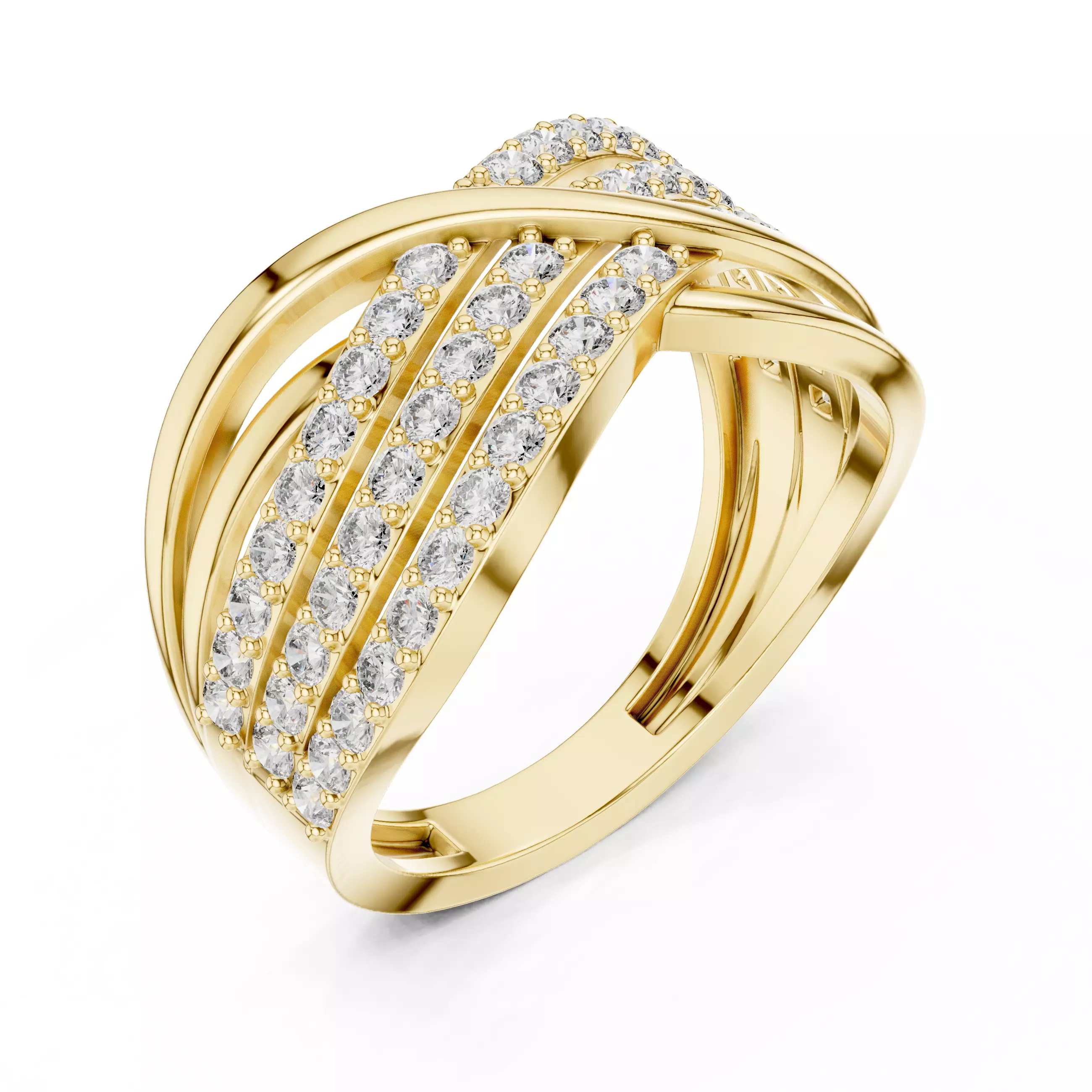 Three Row Round Diamond Crossover Wedding Band 3DM STL Video 3D print model_7