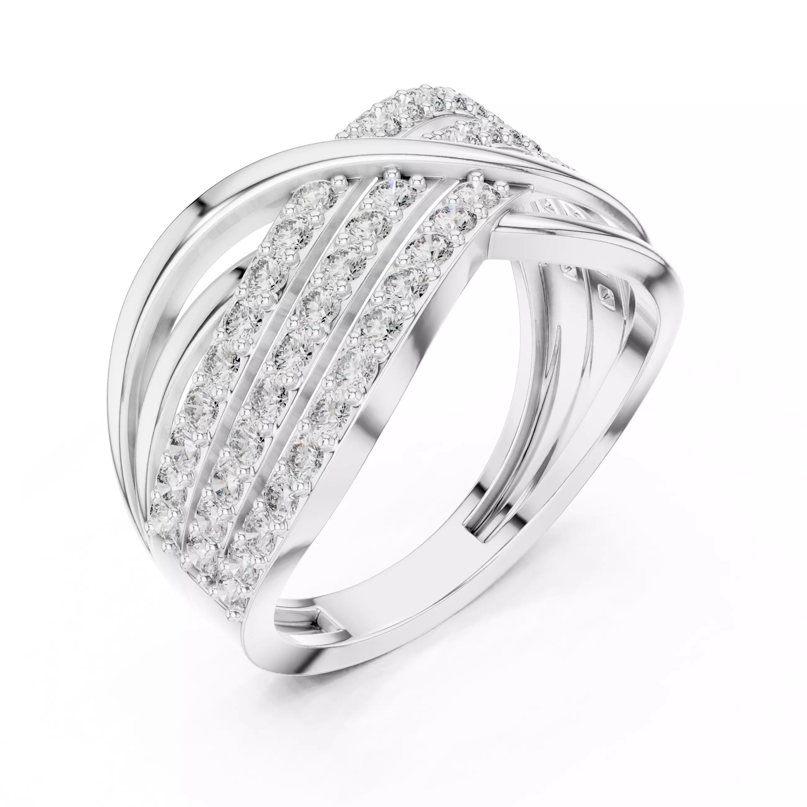 Three Row Round Diamond Crossover Wedding Band 3DM STL Video 3D print model_10
