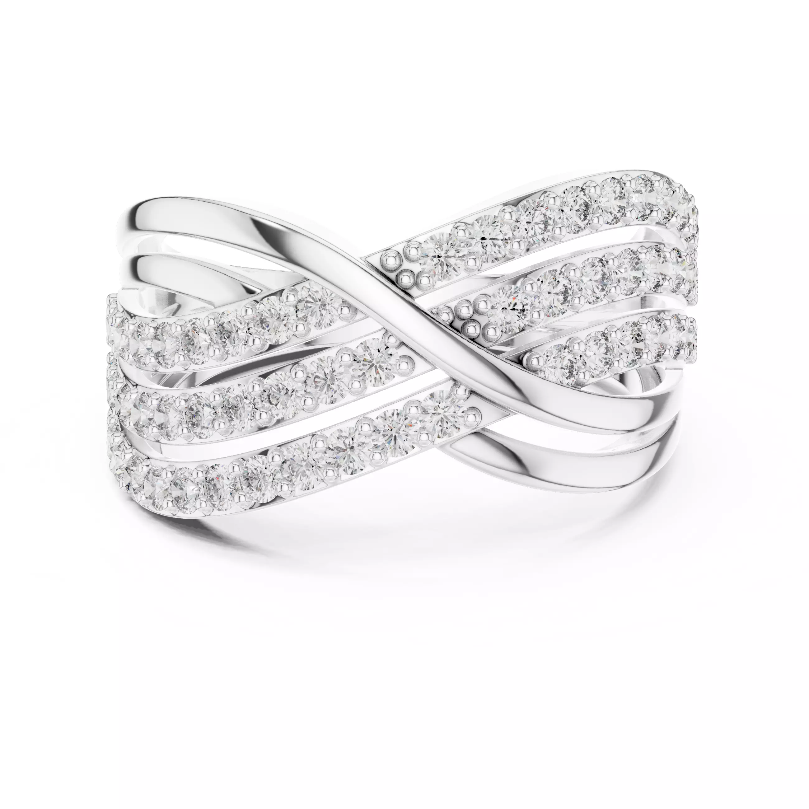 Three Row Round Diamond Crossover Wedding Band 3DM STL Video 3D print model_2