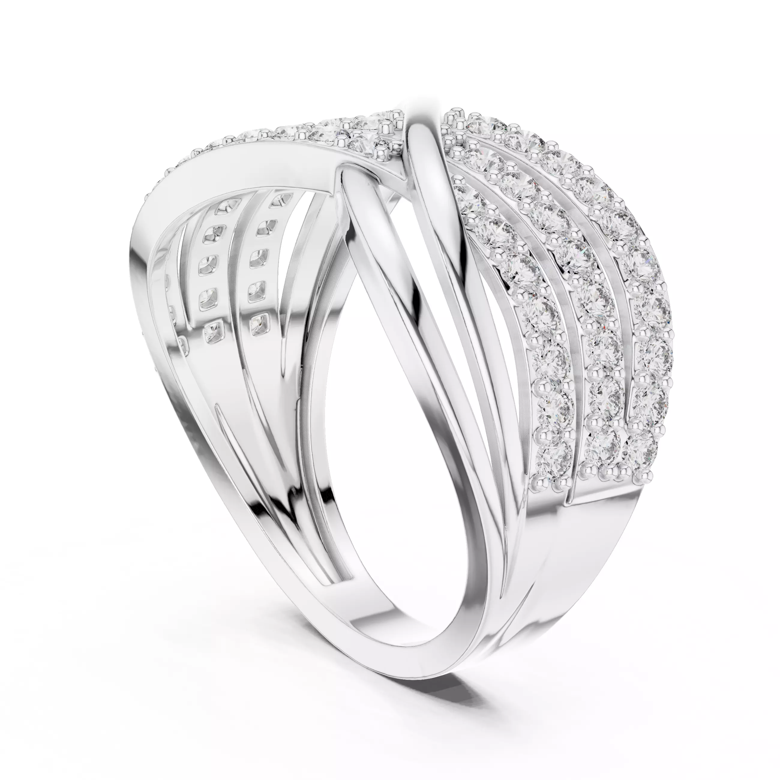 Three Row Round Diamond Crossover Wedding Band 3DM STL Video 3D print model_9