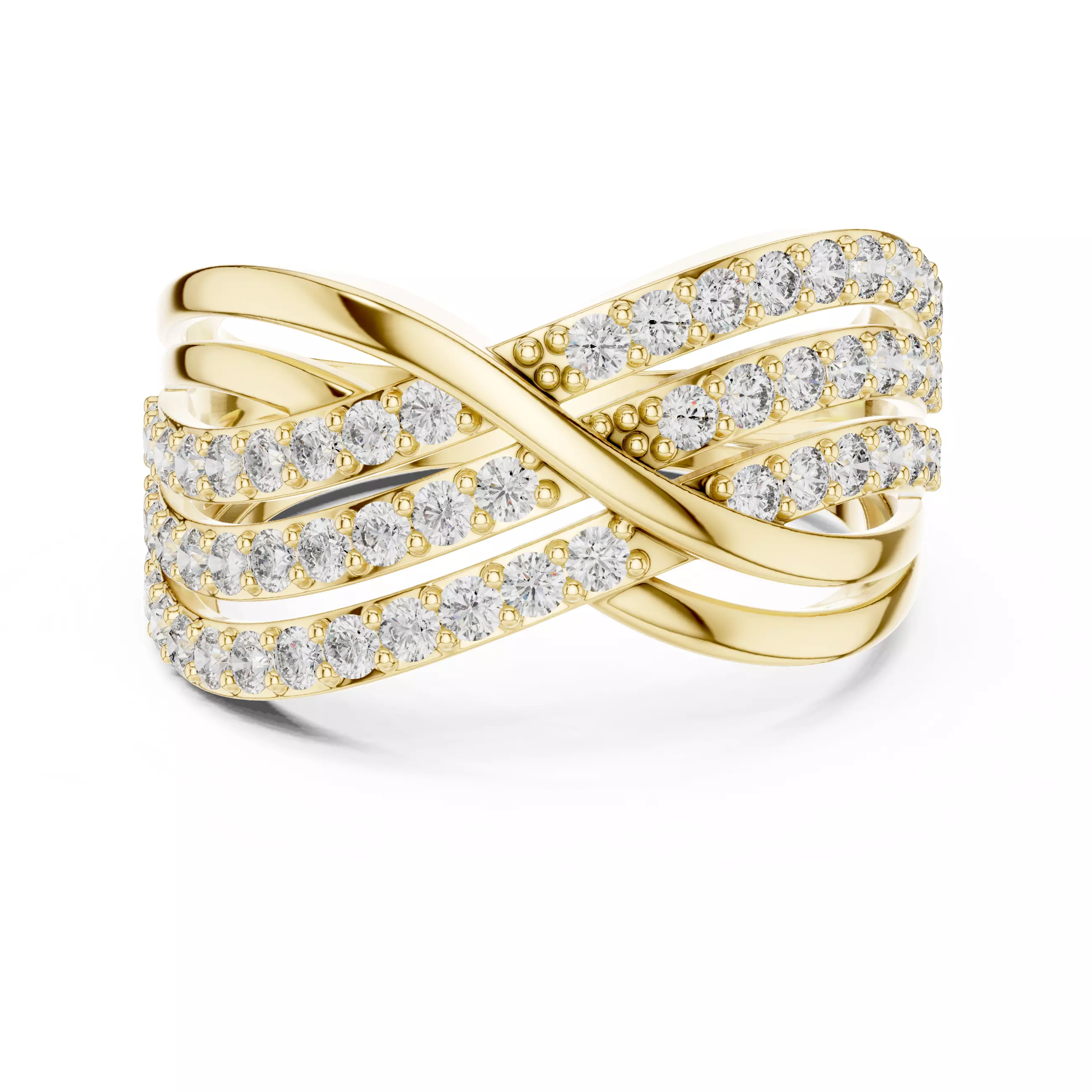 Three Row Round Diamond Crossover Wedding Band 3DM STL Video 3D print model_1