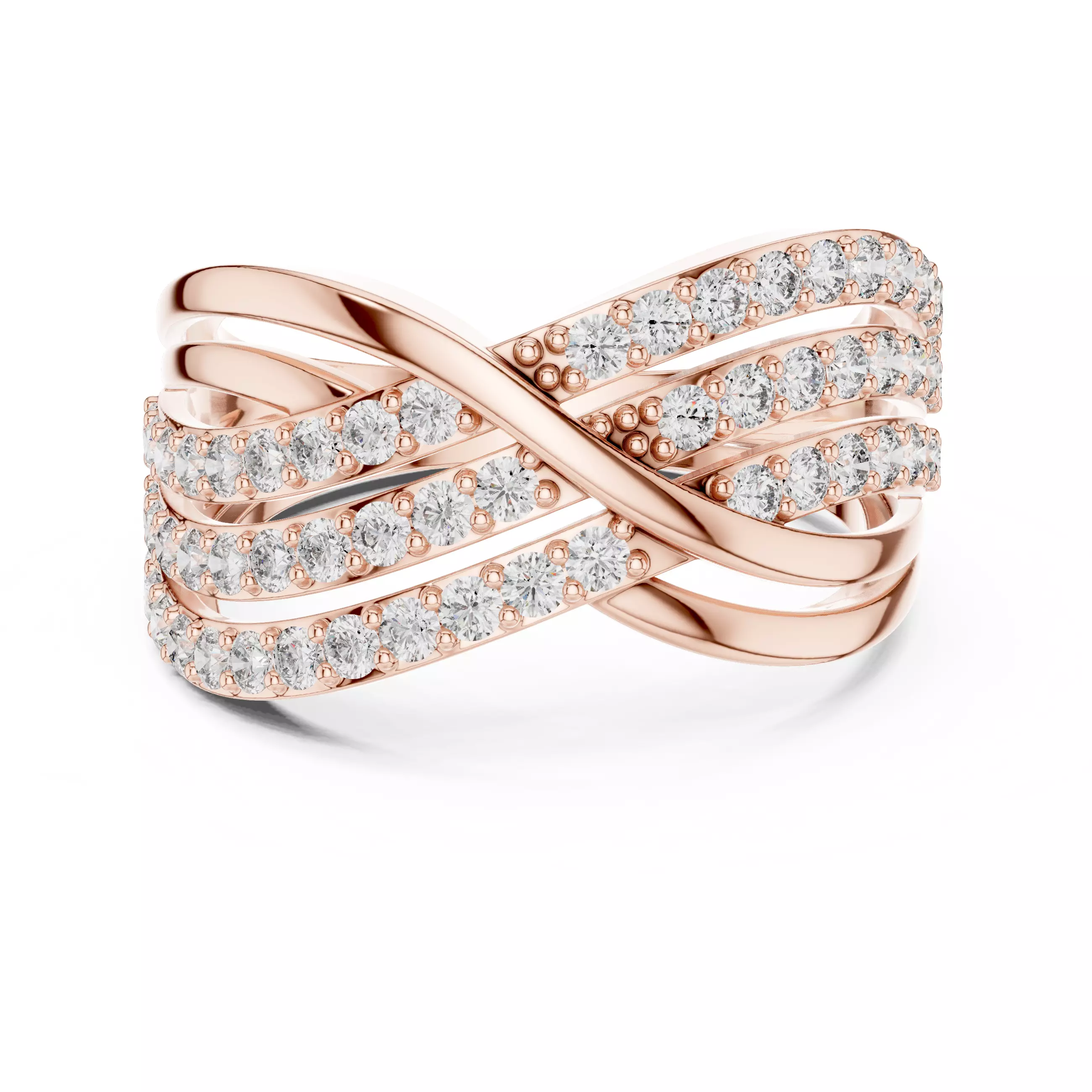 Three Row Round Diamond Crossover Wedding Band 3DM STL Video 3D print model_0