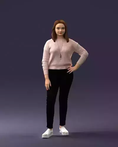 000238 Young Woman in Pink Sweater and Black Pants 1224