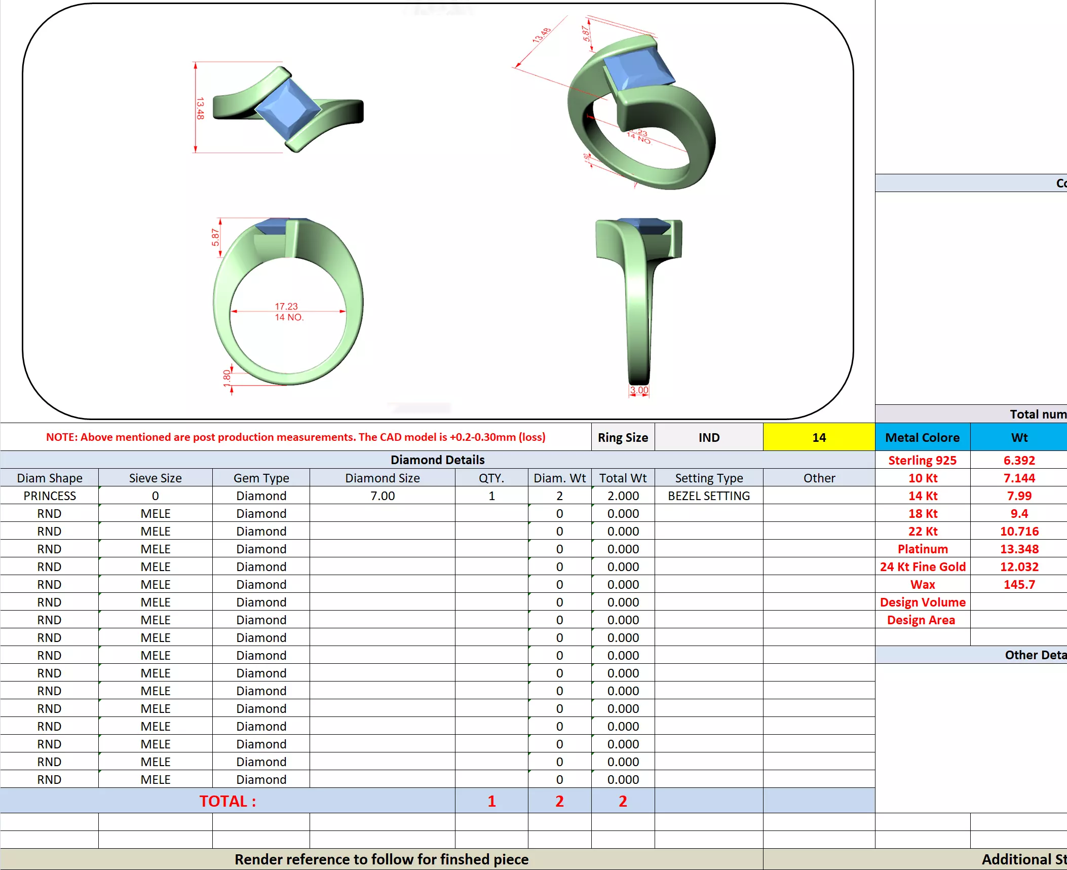 Solitaire 2CT Princess Cut Tension Set Bypass Ring 3DM STL Video 3D print model_13