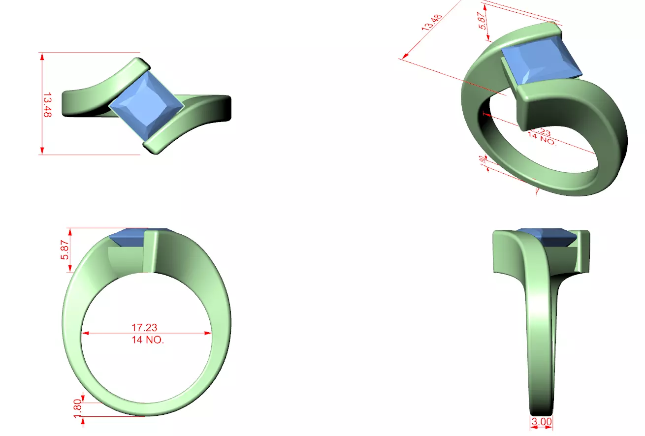 Solitaire 2CT Princess Cut Tension Set Bypass Ring 3DM STL Video 3D print model_12