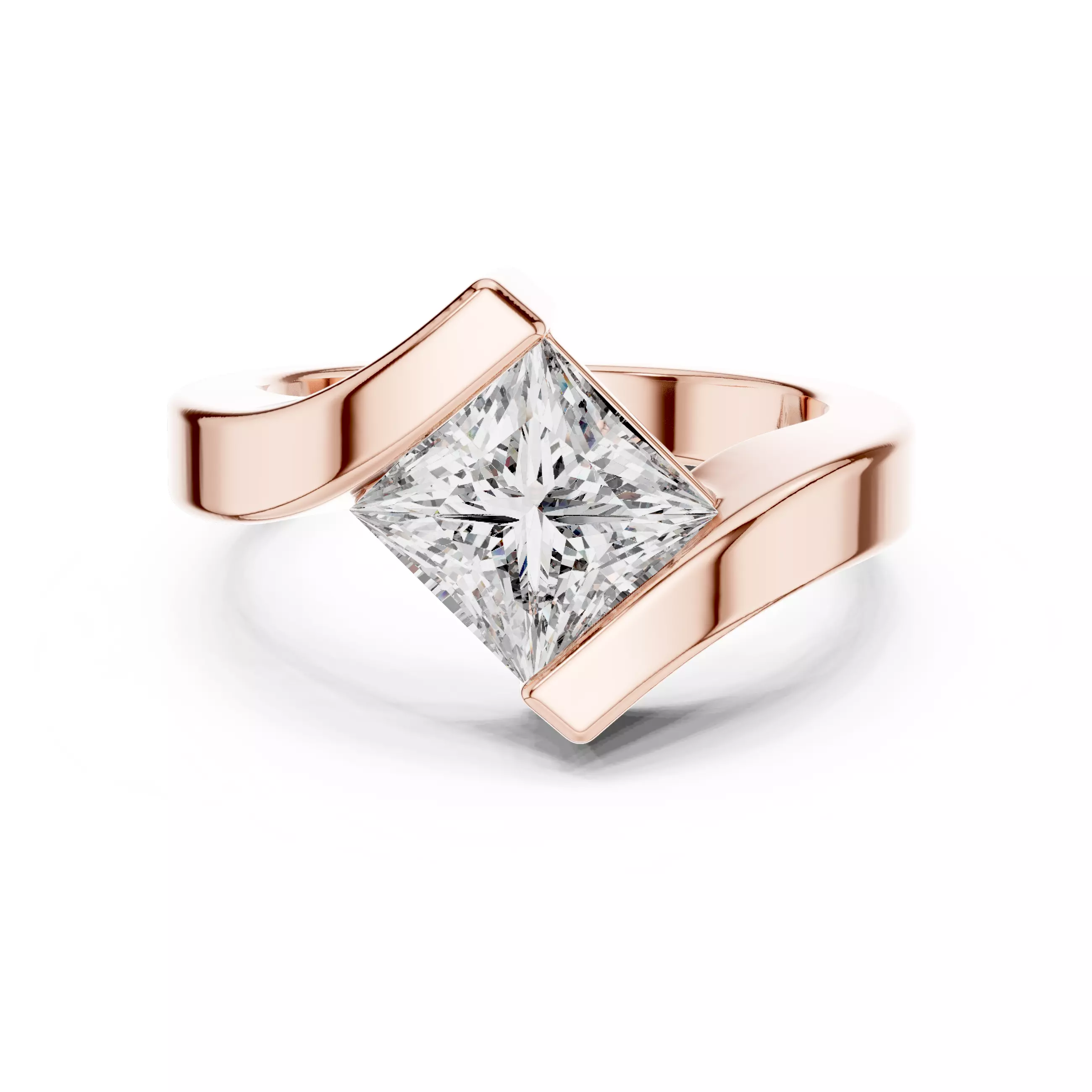 Solitaire 2CT Princess Cut Tension Set Bypass Ring 3DM STL Video 3D print model_0