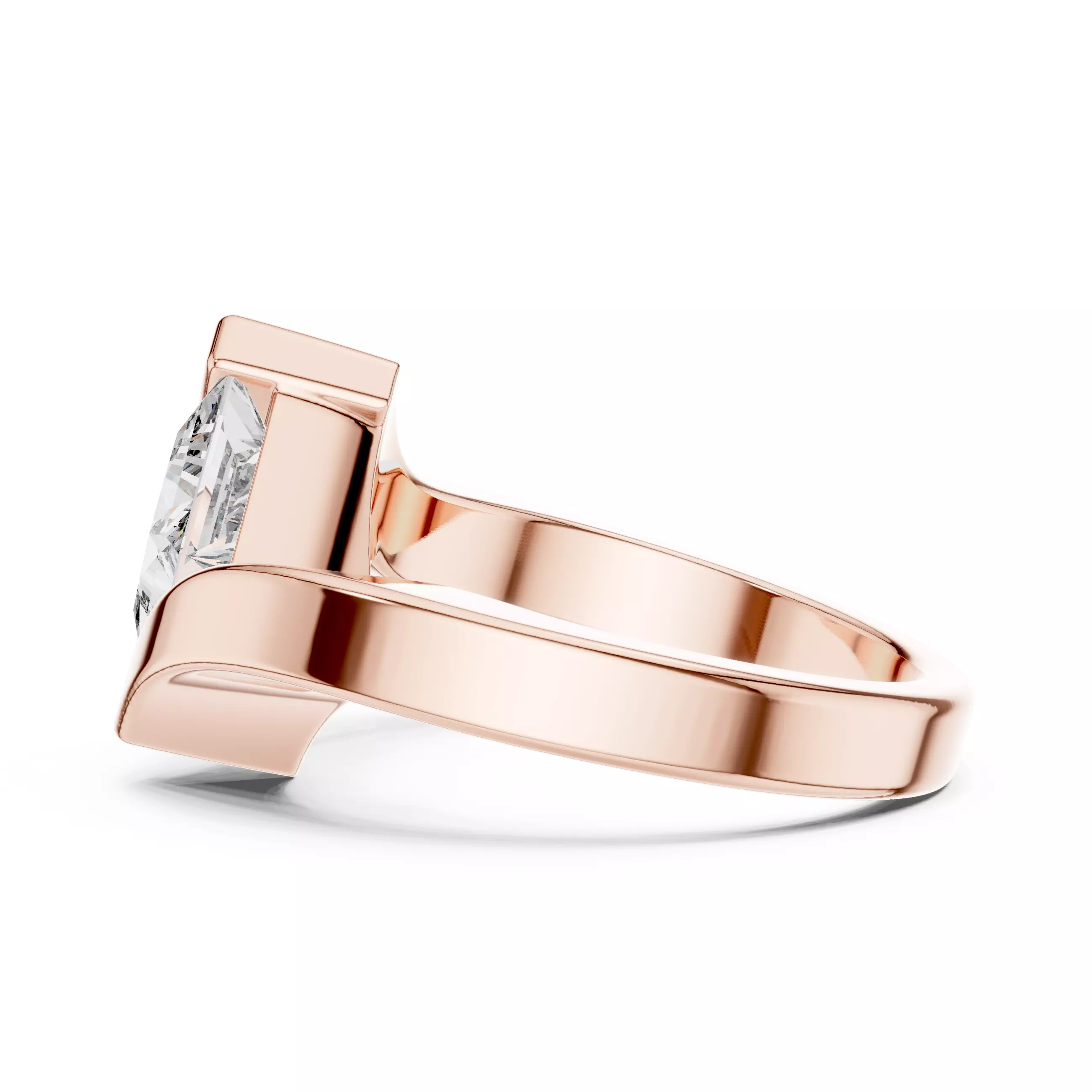 Solitaire 2CT Princess Cut Tension Set Bypass Ring 3DM STL Video 3D print model_5