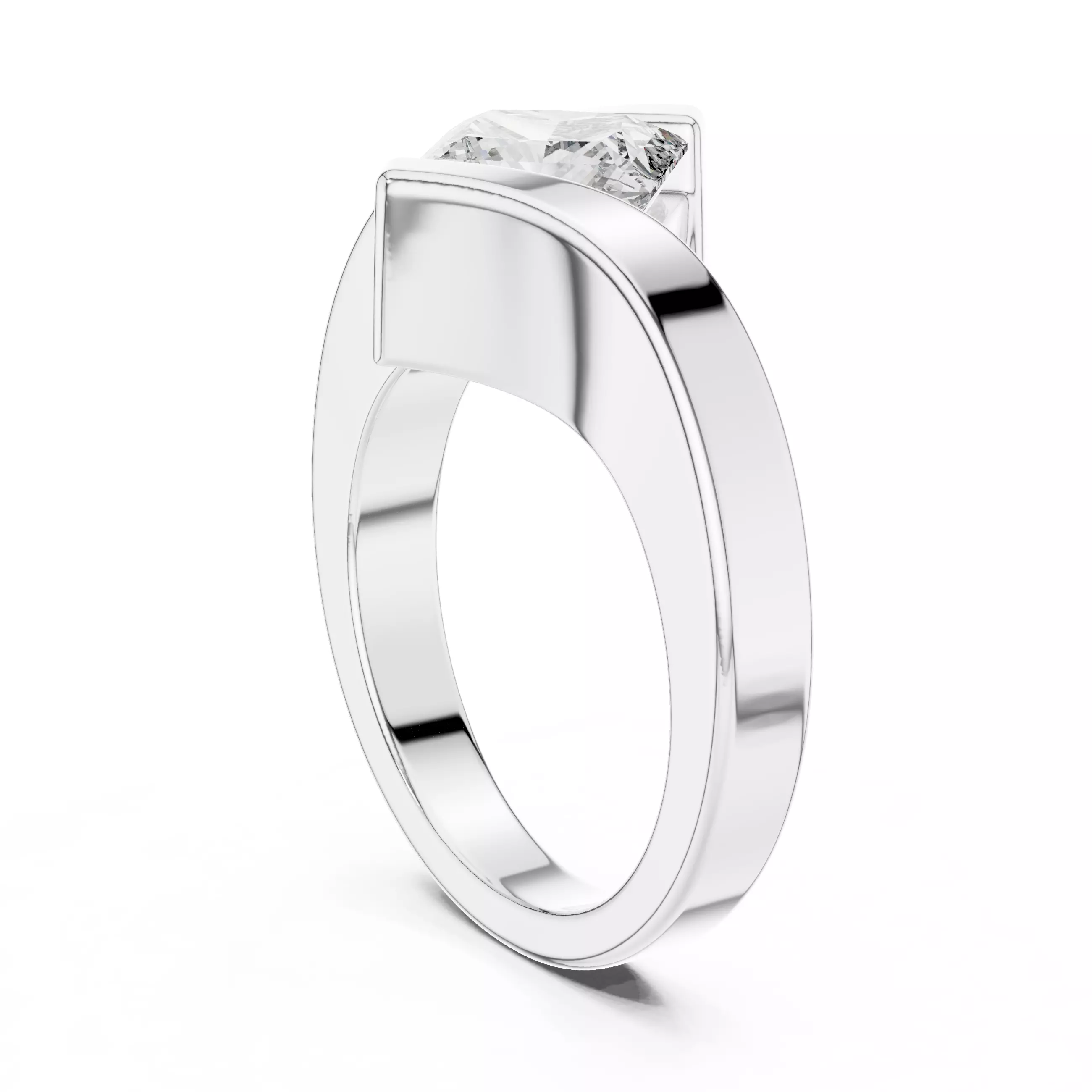 Solitaire 2CT Princess Cut Tension Set Bypass Ring 3DM STL Video 3D print model_9