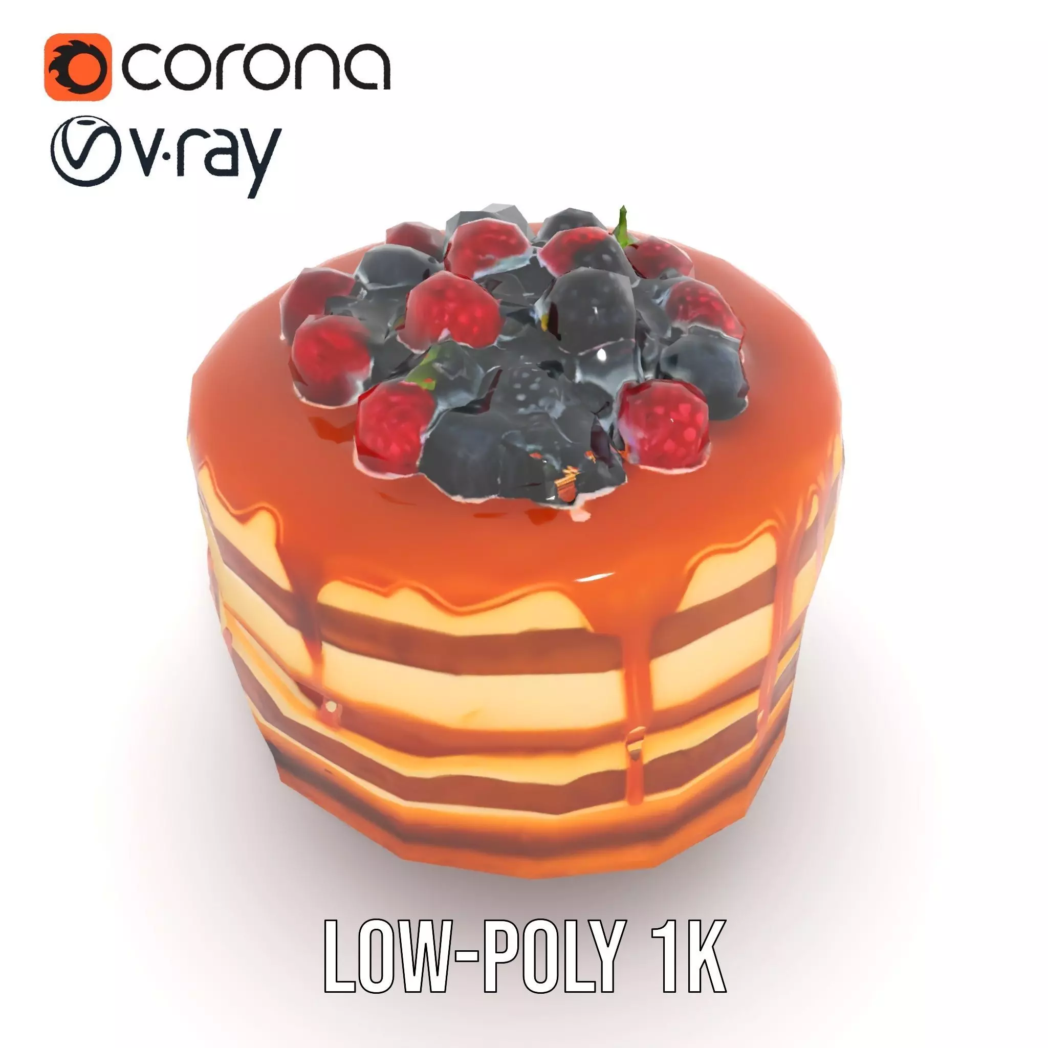 Caramel Berry Cake model pack Low-poly 3D model_7