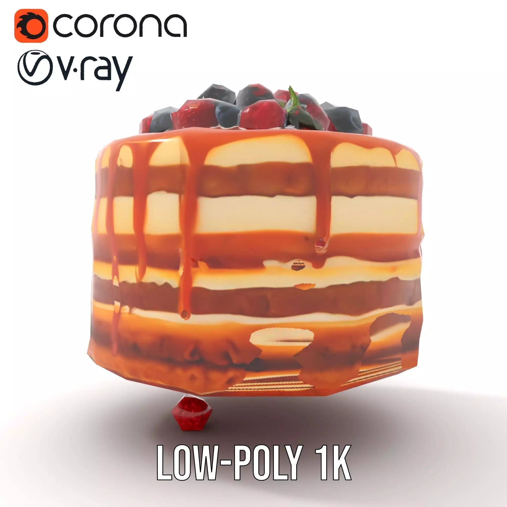 Caramel Berry Cake model pack Low-poly 3D model_9
