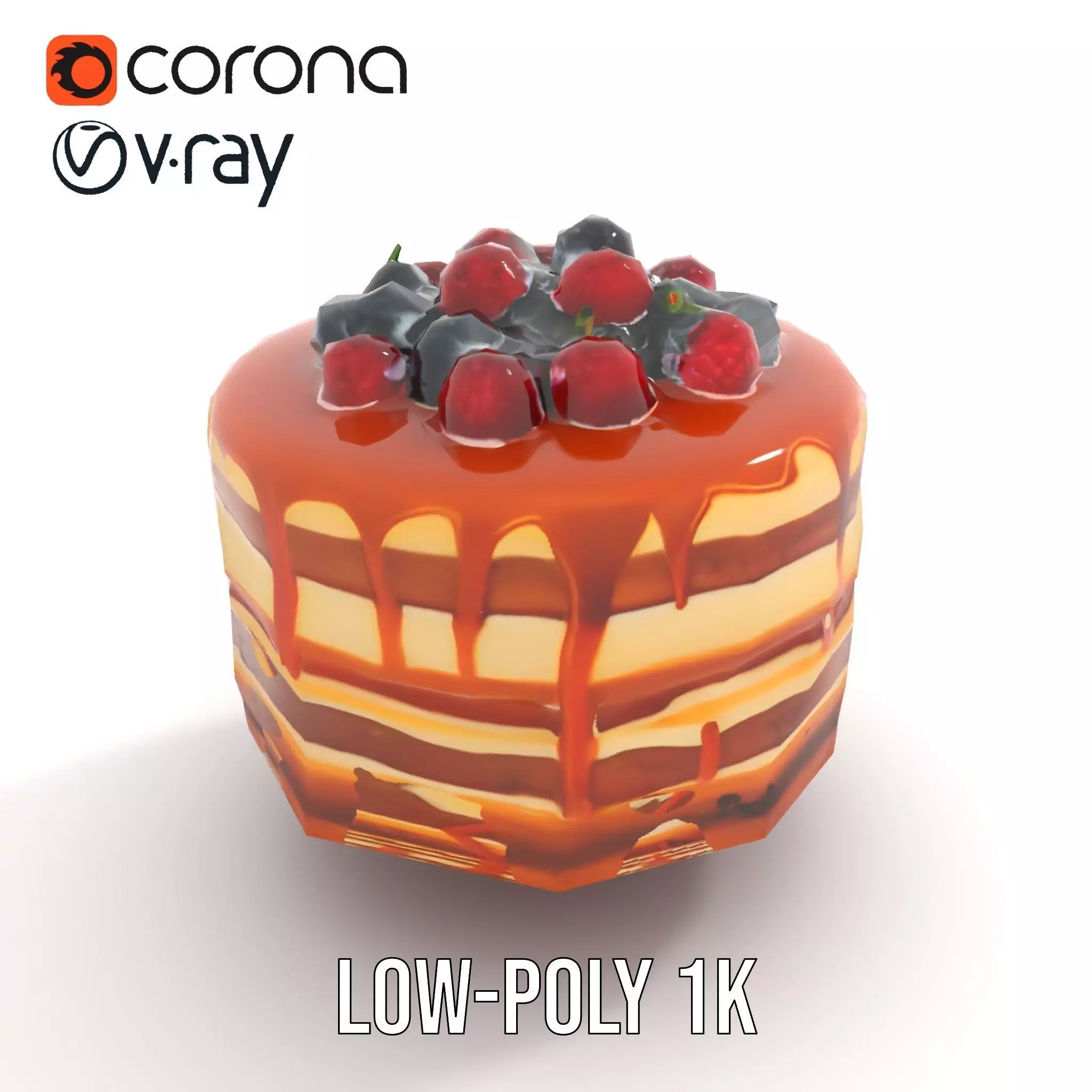 Caramel Berry Cake model pack Low-poly 3D model_14