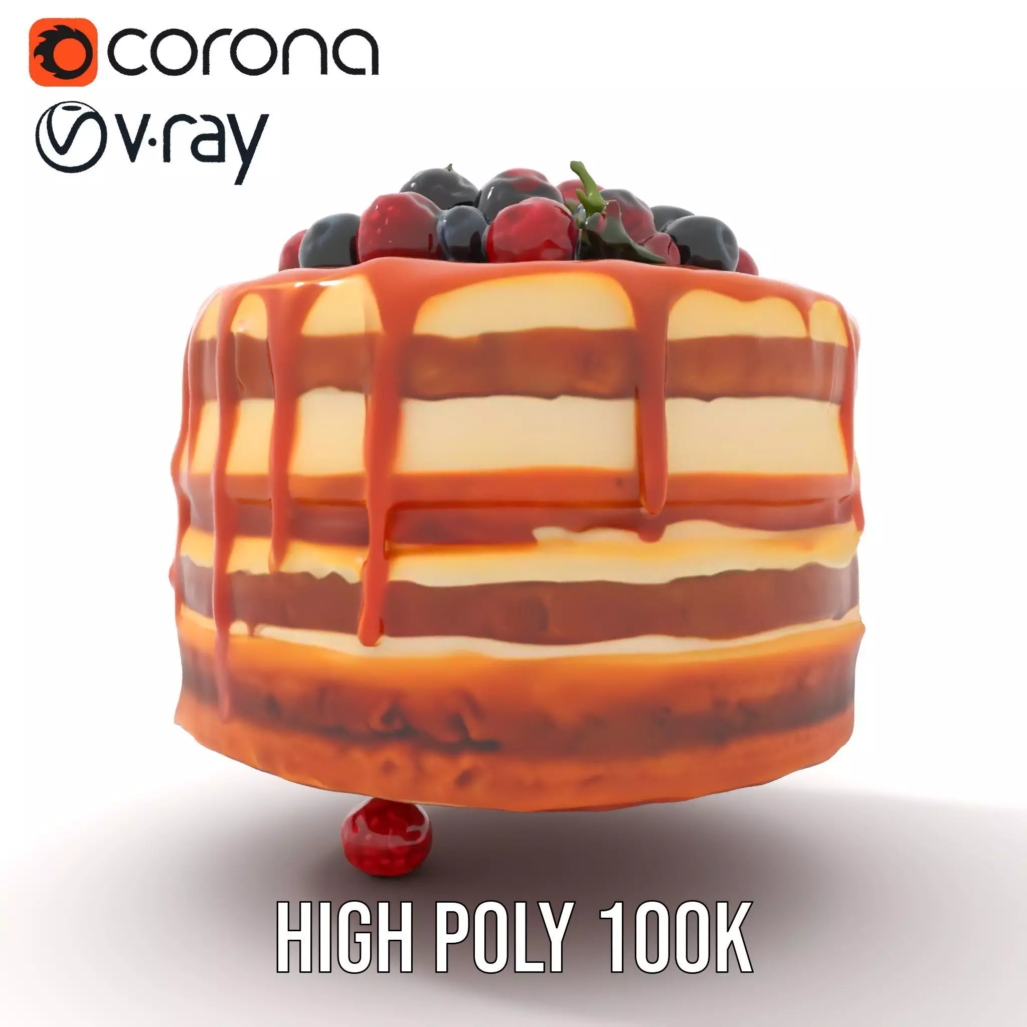 Caramel Berry Cake model pack Low-poly 3D model_26