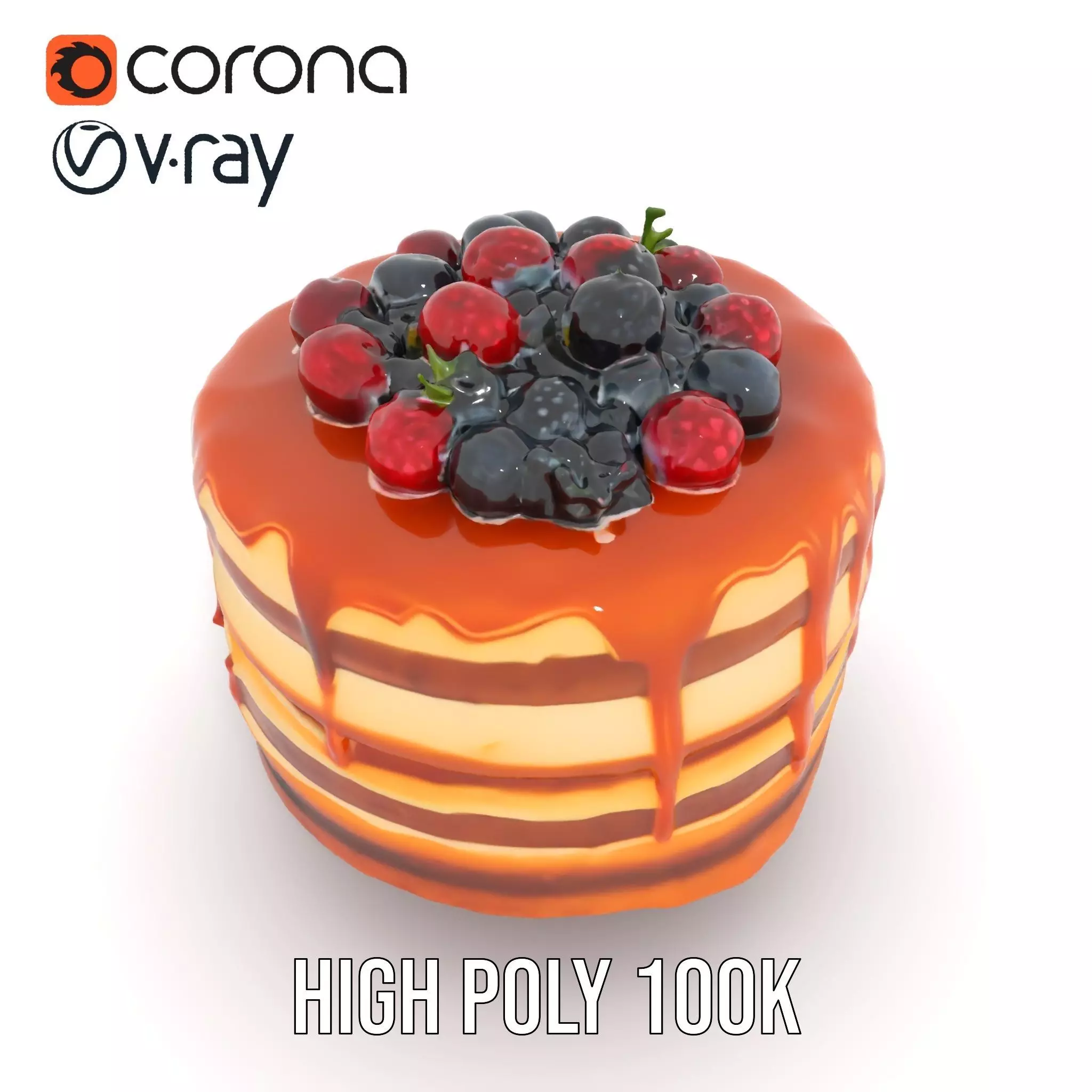 Caramel Berry Cake model pack Low-poly 3D model_20