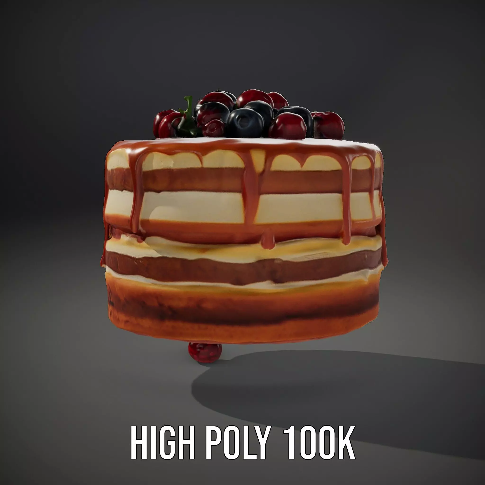 Caramel Berry Cake model pack Low-poly 3D model_10