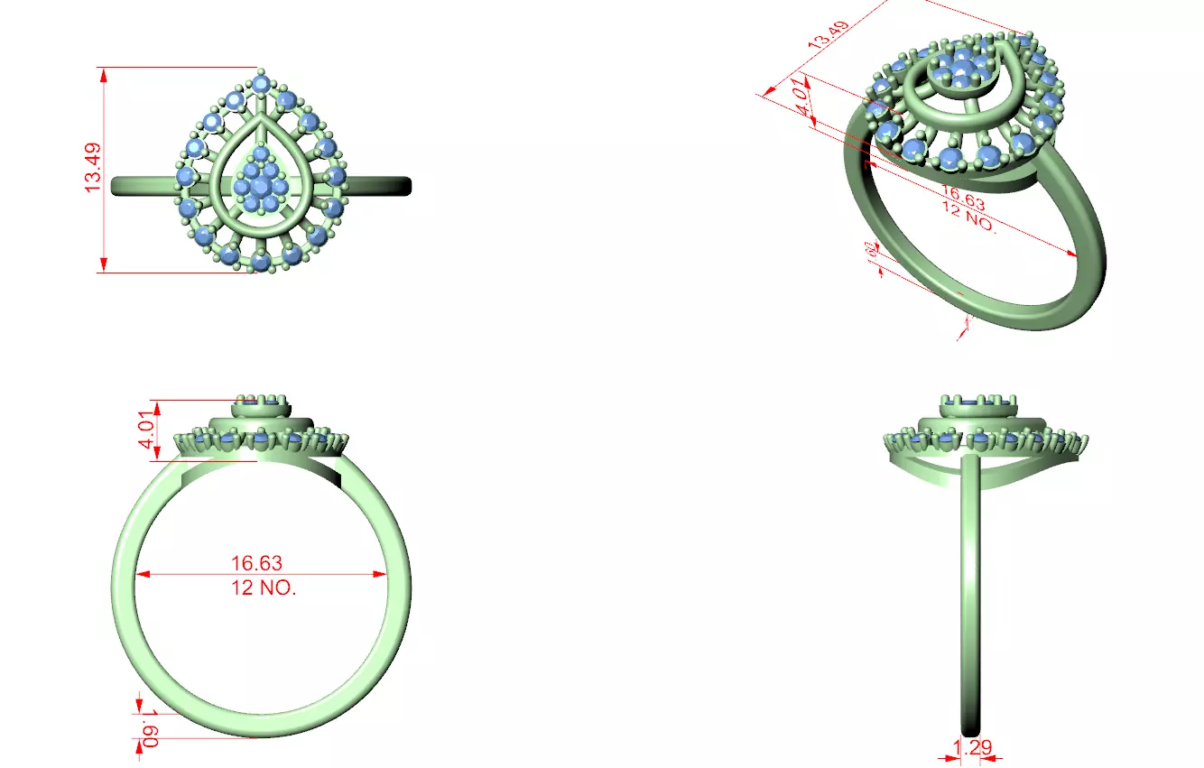 Round Diamond Pear Shape Engagement Wedding Ring 3DM STL Video 3D print model_12