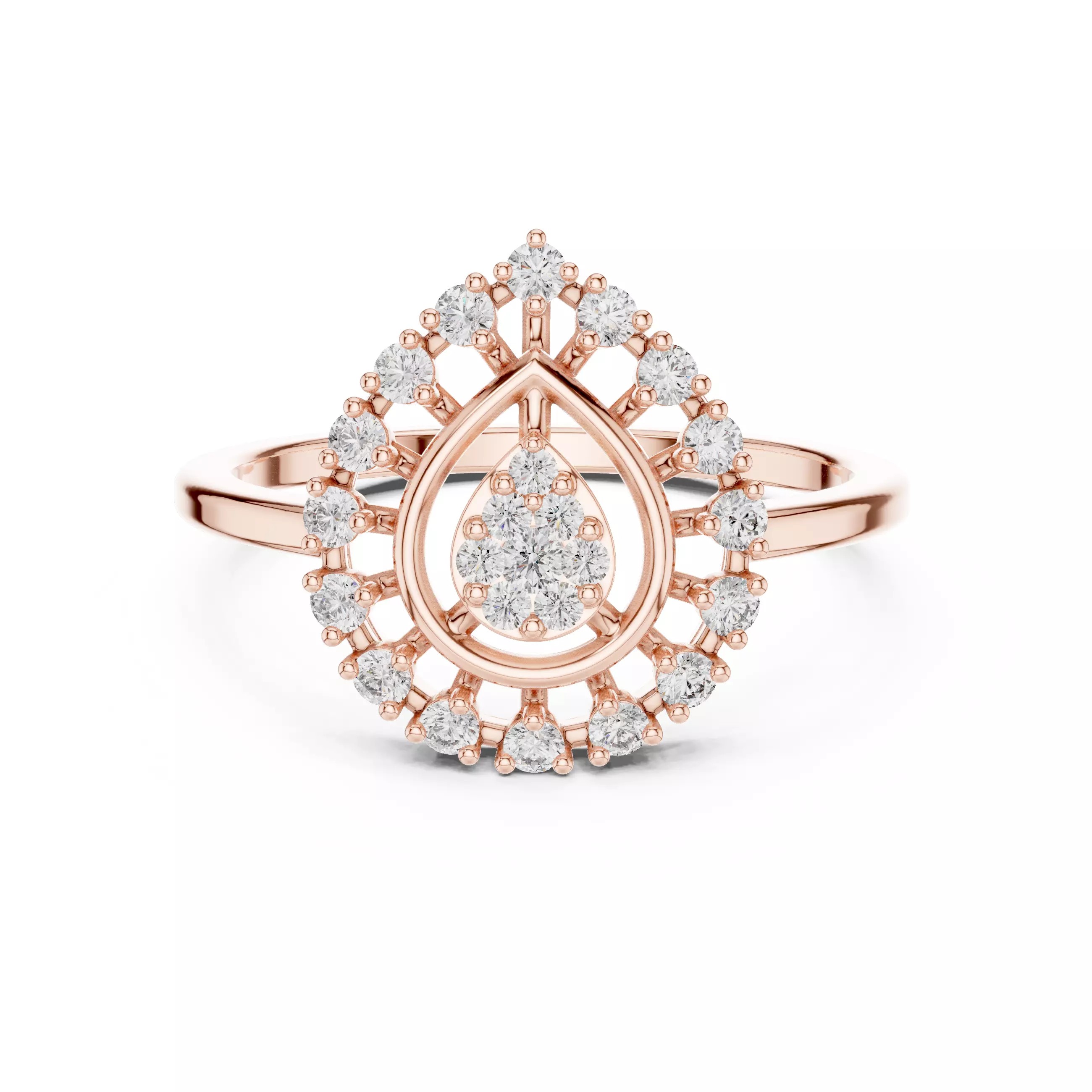 Round Diamond Pear Shape Engagement Wedding Ring 3DM STL Video 3D print model_0