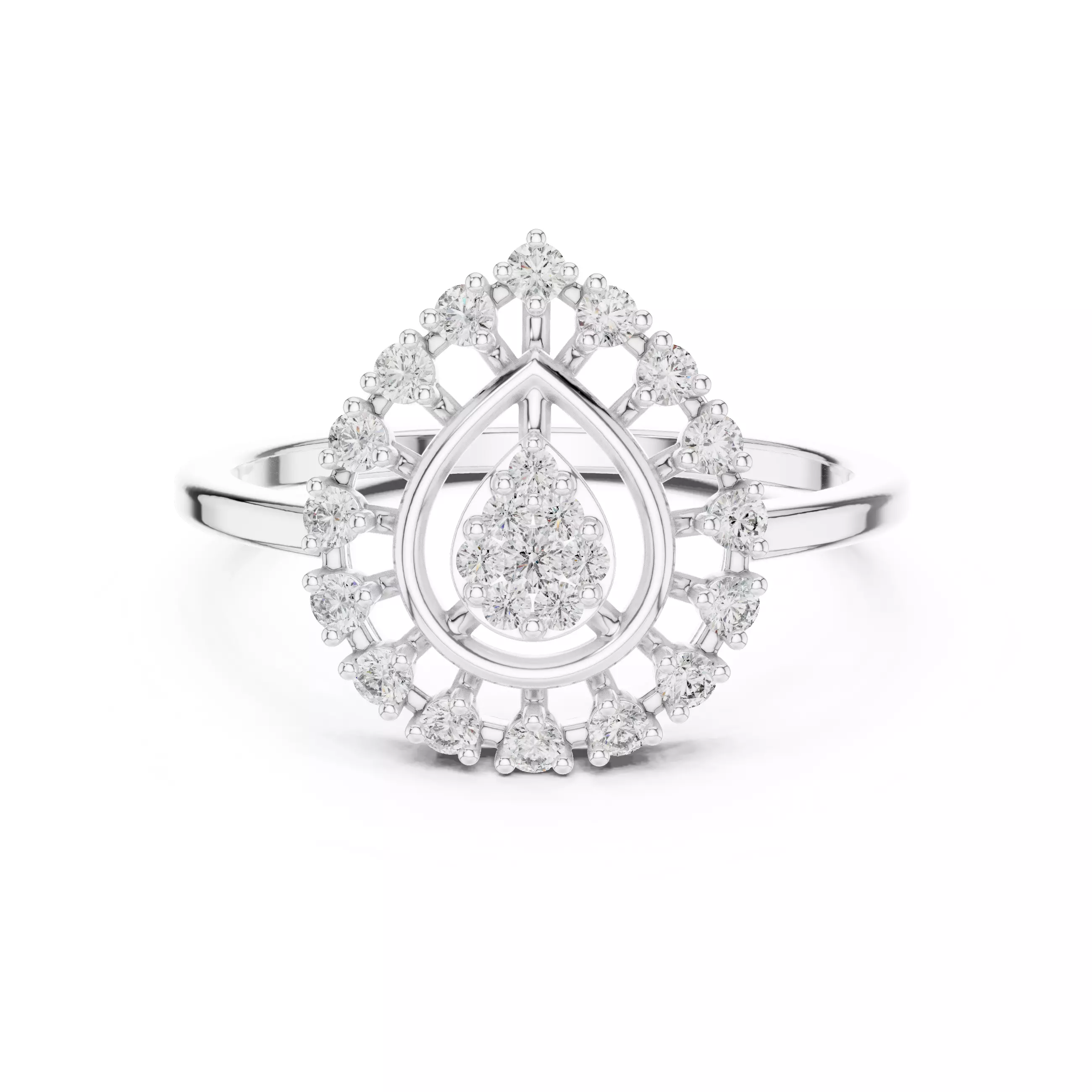 Round Diamond Pear Shape Engagement Wedding Ring 3DM STL Video 3D print model_2