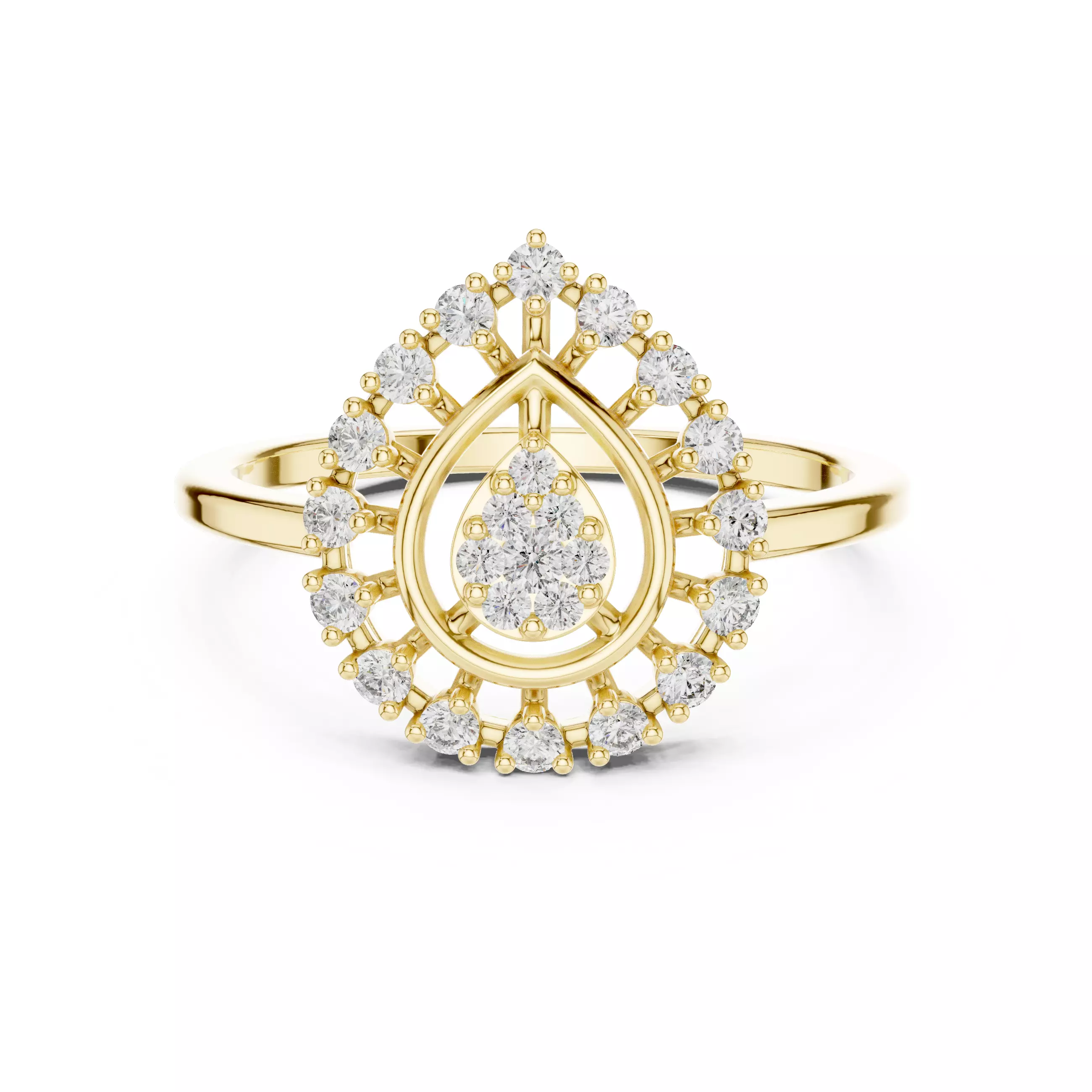 Round Diamond Pear Shape Engagement Wedding Ring 3DM STL Video 3D print model_1